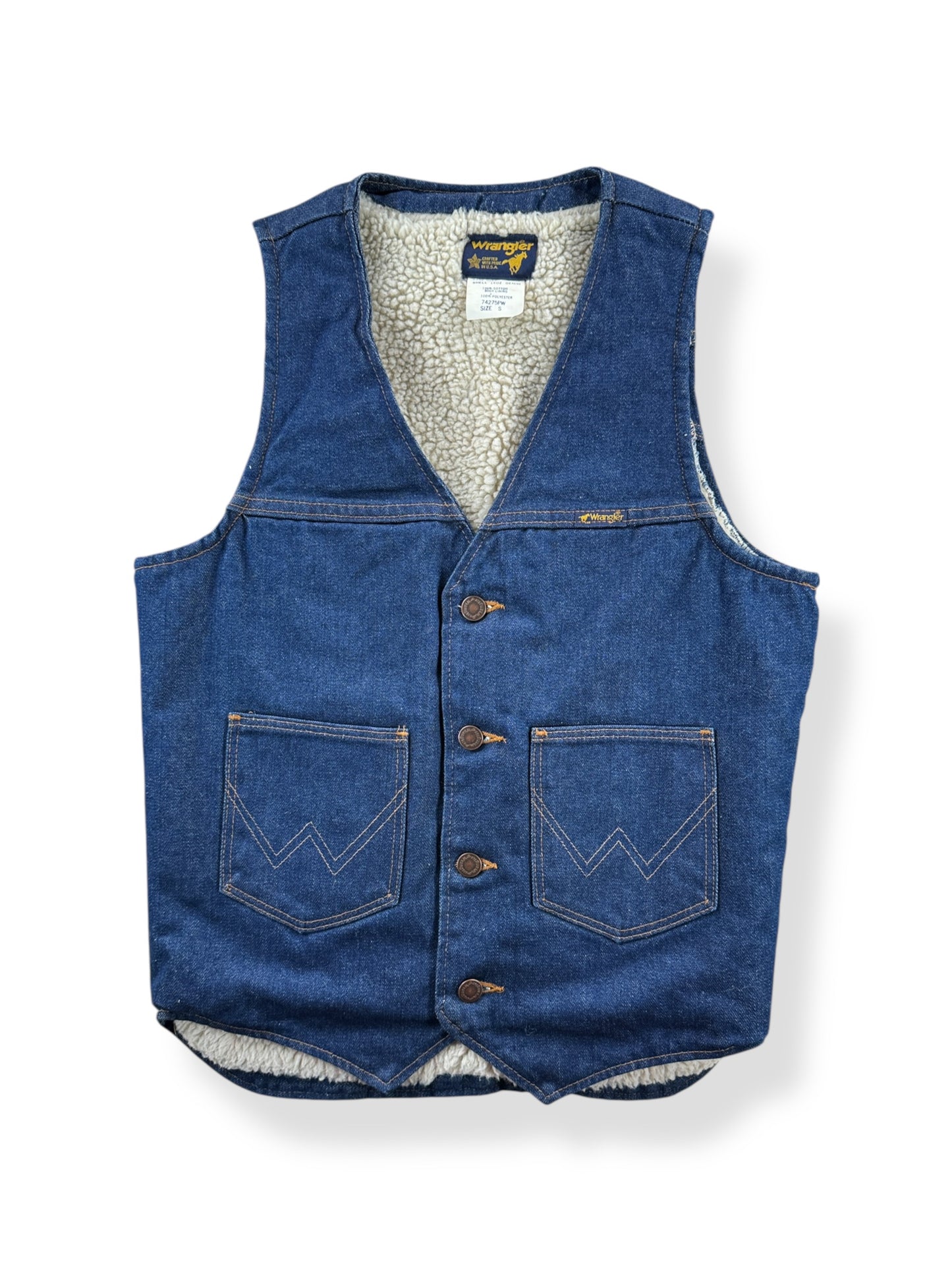 Front of Vintage Wrangler Sherpa Denim Vest SZ S