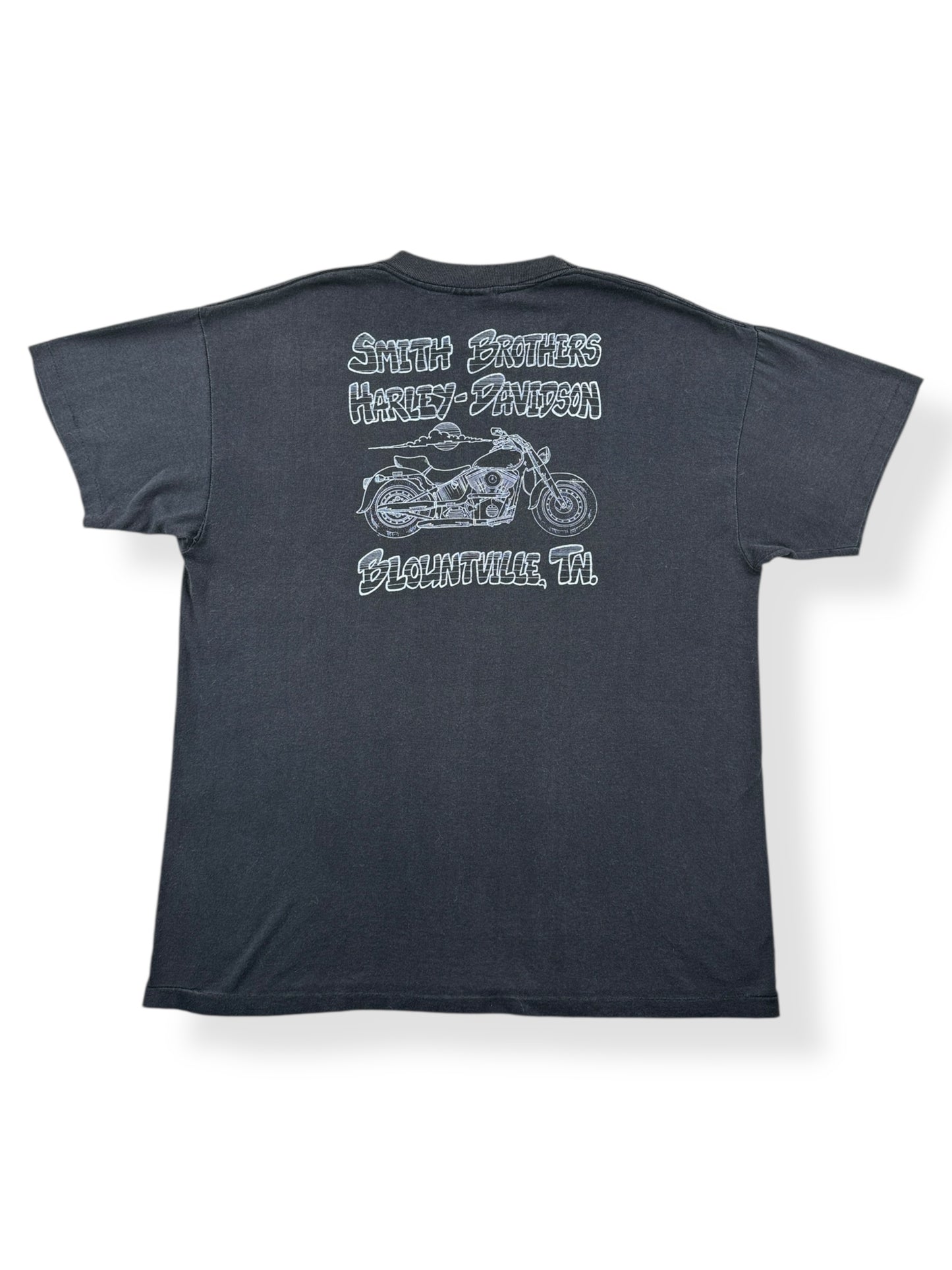 Back of Vintage 3D Emblem Smart Brothers Harley-Davidson Blountville Tee SZ XL