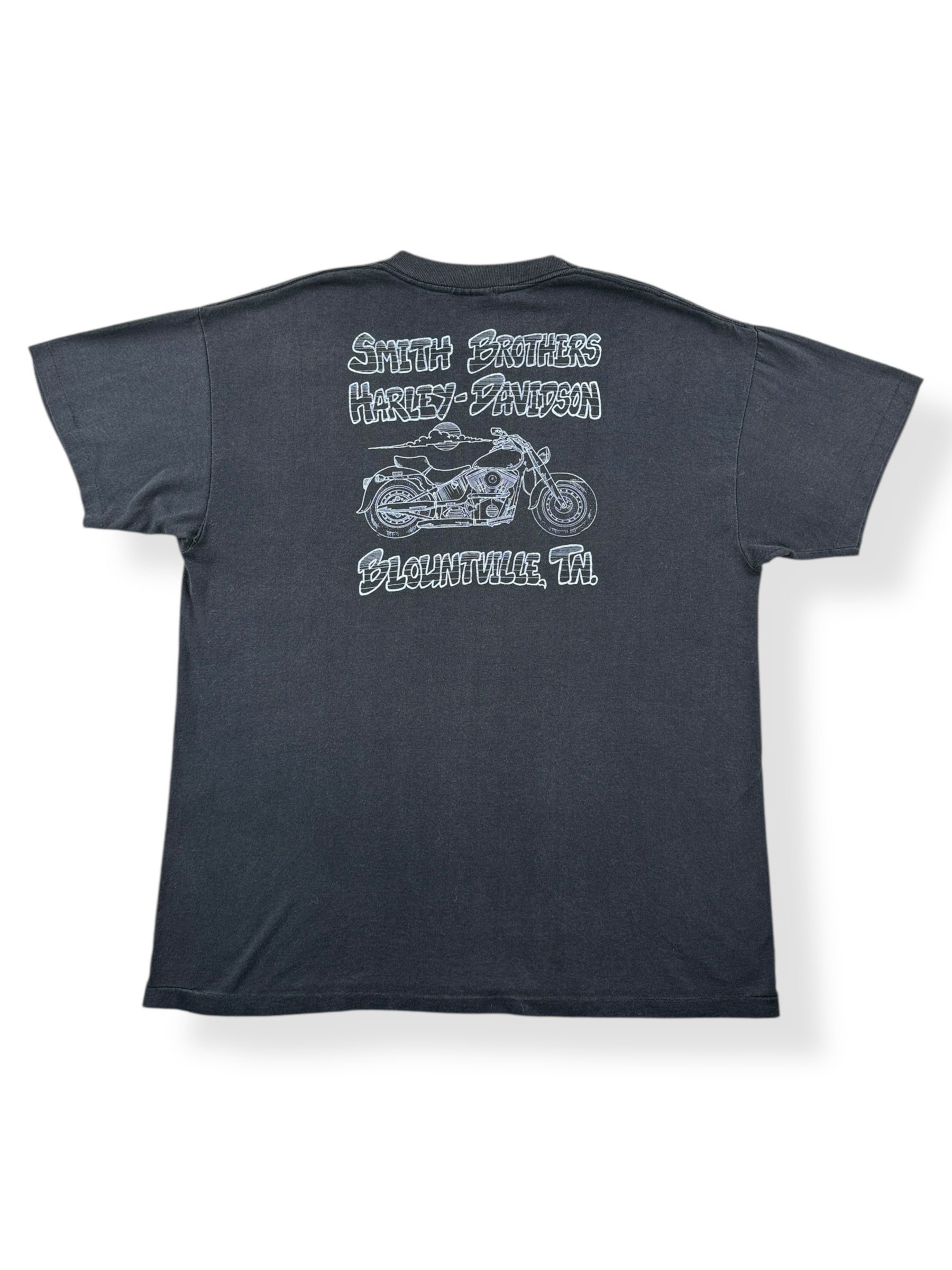 Back of Vintage 3D Emblem Smart Brothers Harley-Davidson Blountville Tee SZ XL