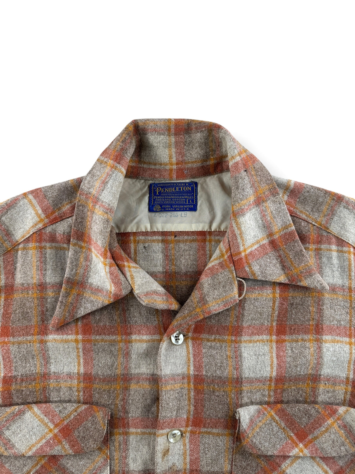 Collar on Vintage Pendleton Orange & Beige Board Shirt SZ L - AS IS