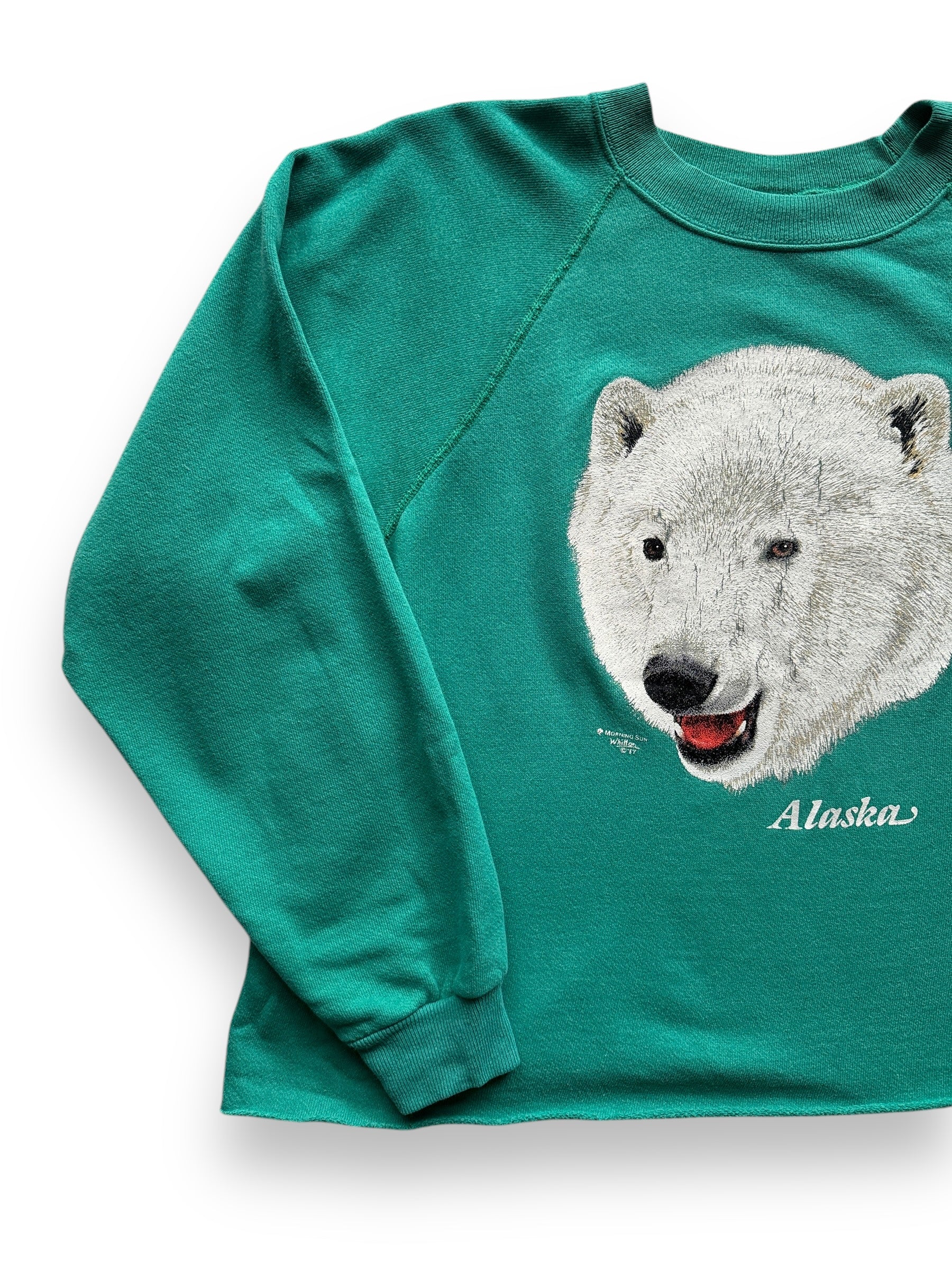 front right of Vintage Alaska Polar Bear Cropped Crewneck SZ L