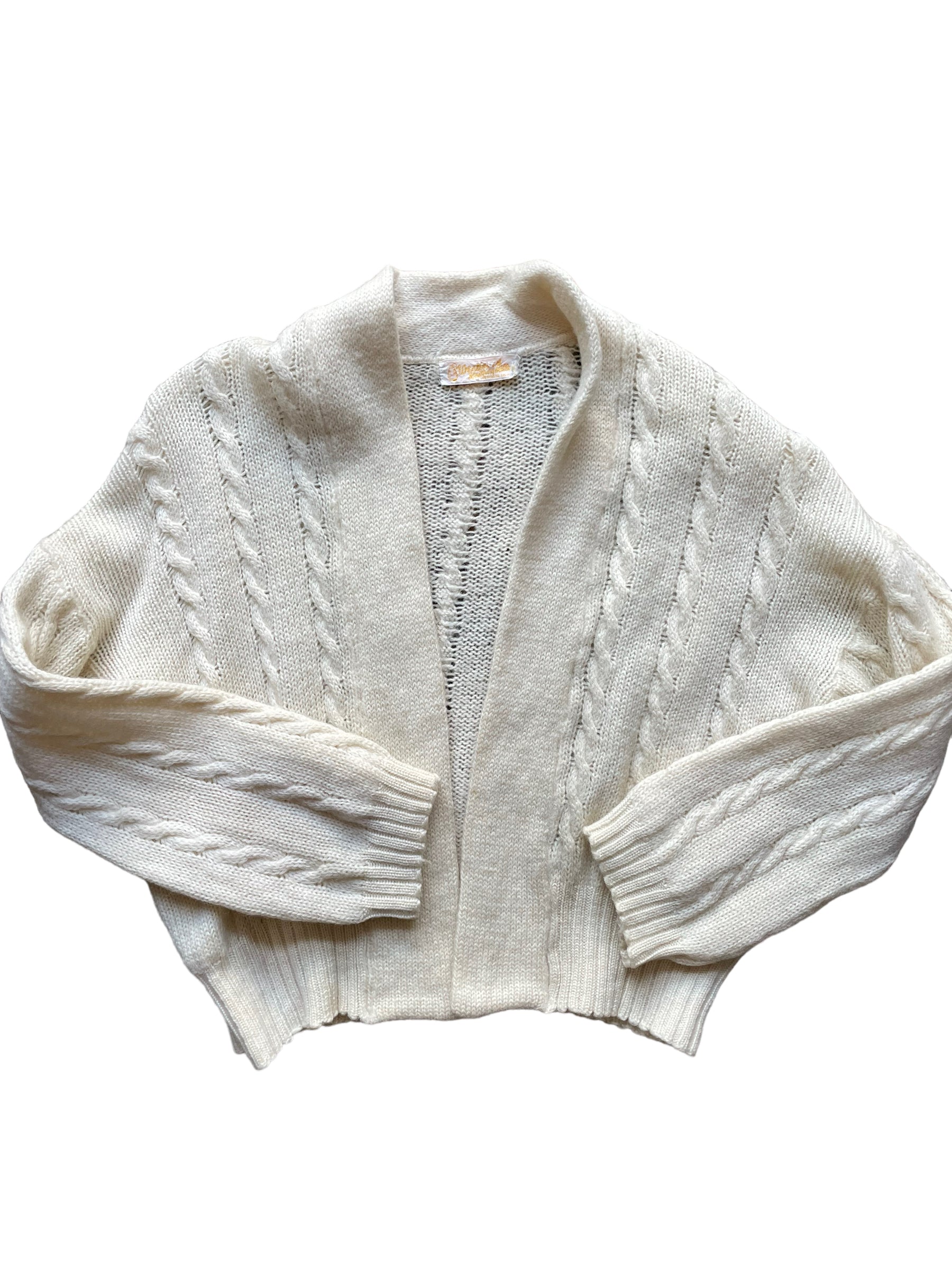 Front flat lay view of Vintage 1950s Cable Knit Cardigan Sweater | Barn Owl Seattle | Seattle True Vintage