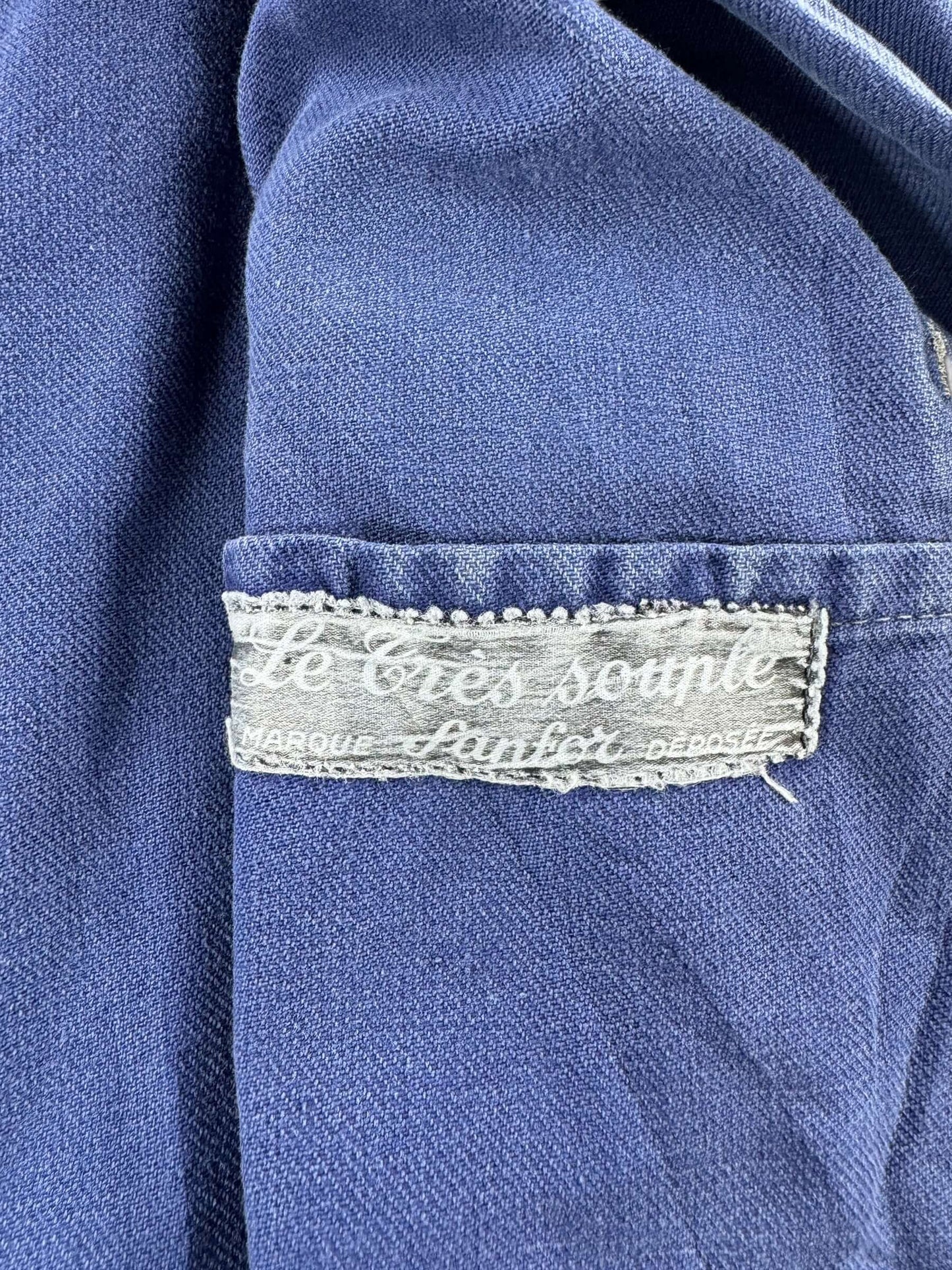 Label on Vintage Faded and Loved French Chore Coat SZ L
