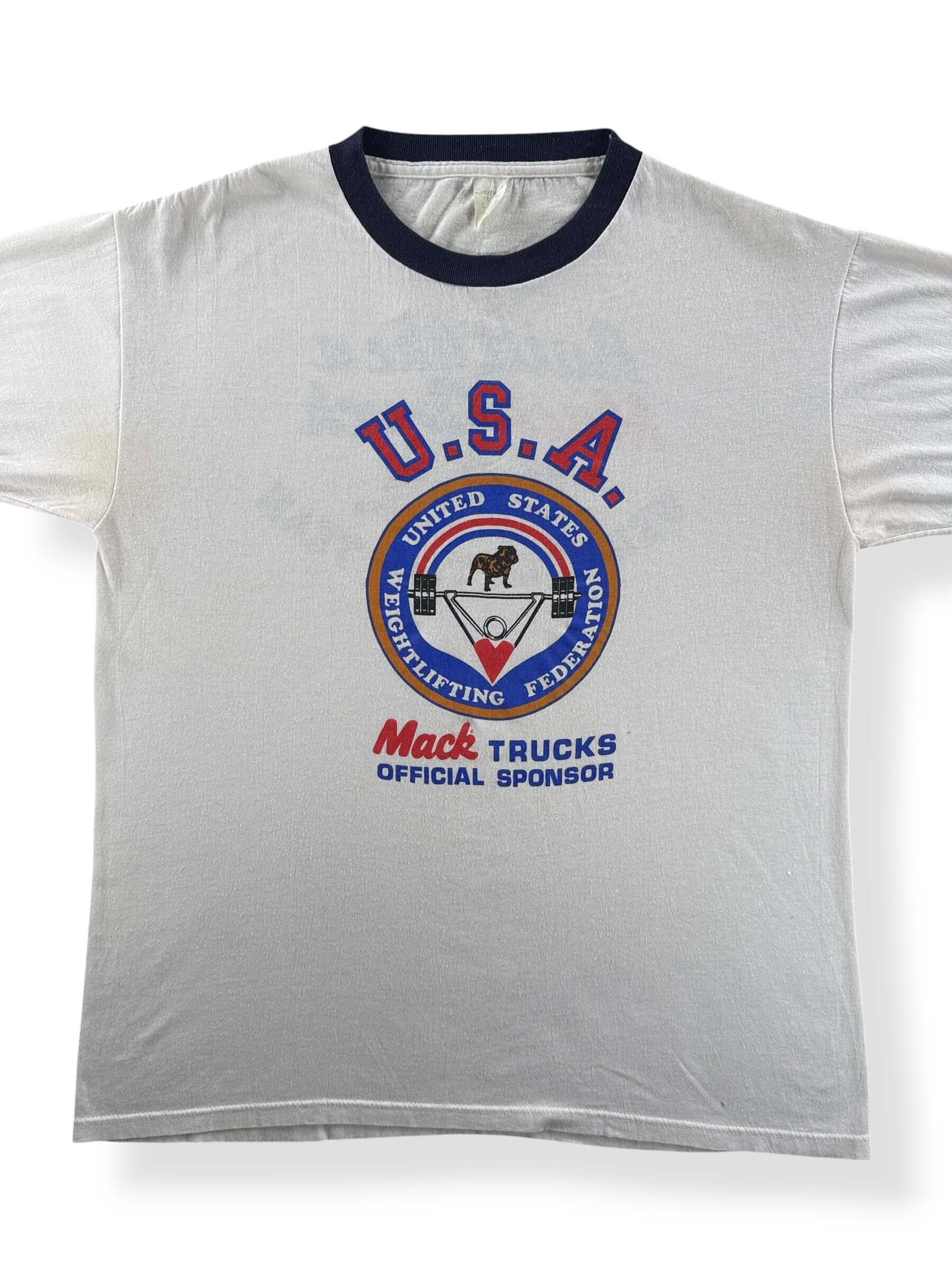 Front Close Up of Vintage Mack Truck Weightlifting Tee SZ XL (Fits L)