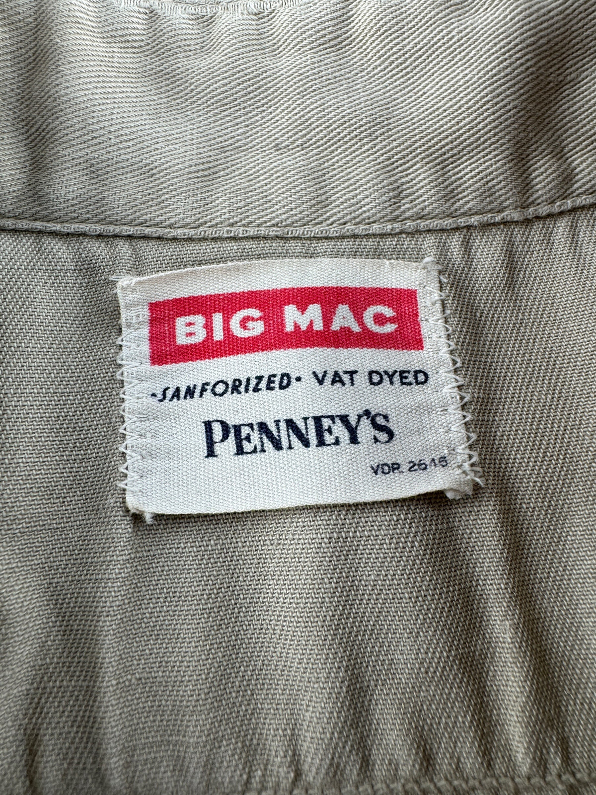 Tag on Vintage 1960s Distressed Big Mac Penney's Work Shirt SZ M