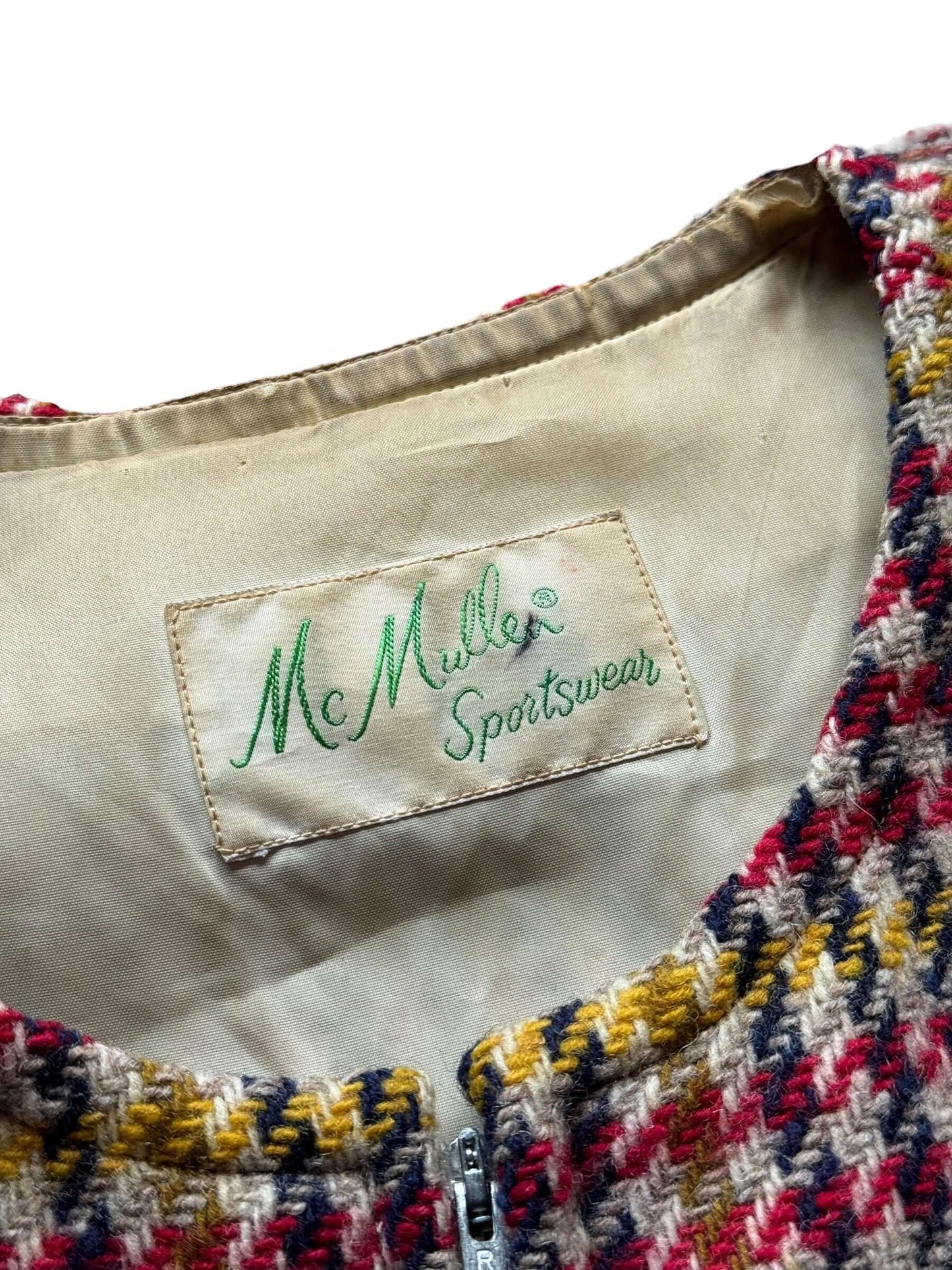 Tag on Vintage 1960s McMullen Houndstooth Wool Dress SZ M
