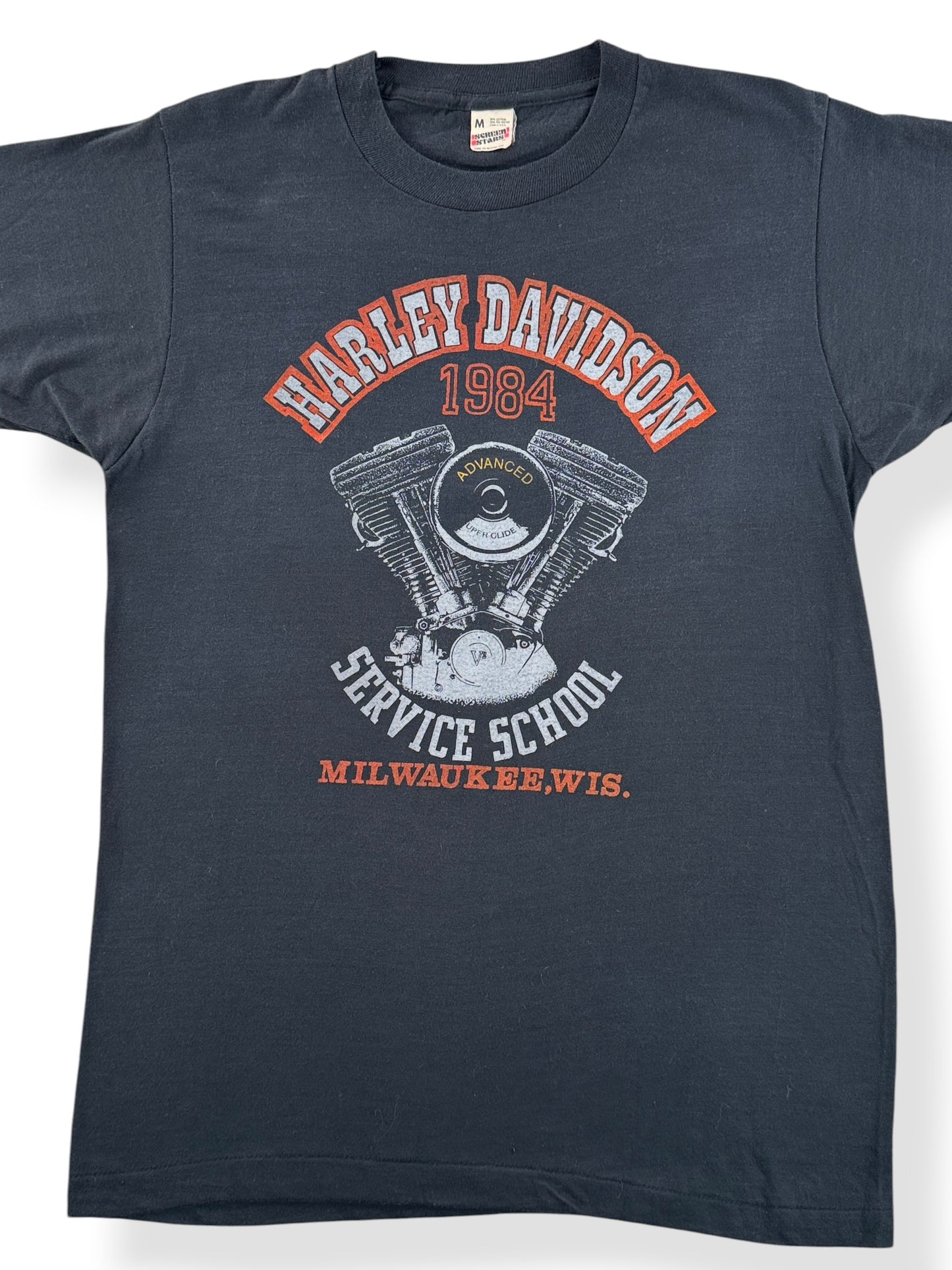 Front Close Up of Vintage Harley Davidson Service School Milwaukee Tee SZ M (Fits S)