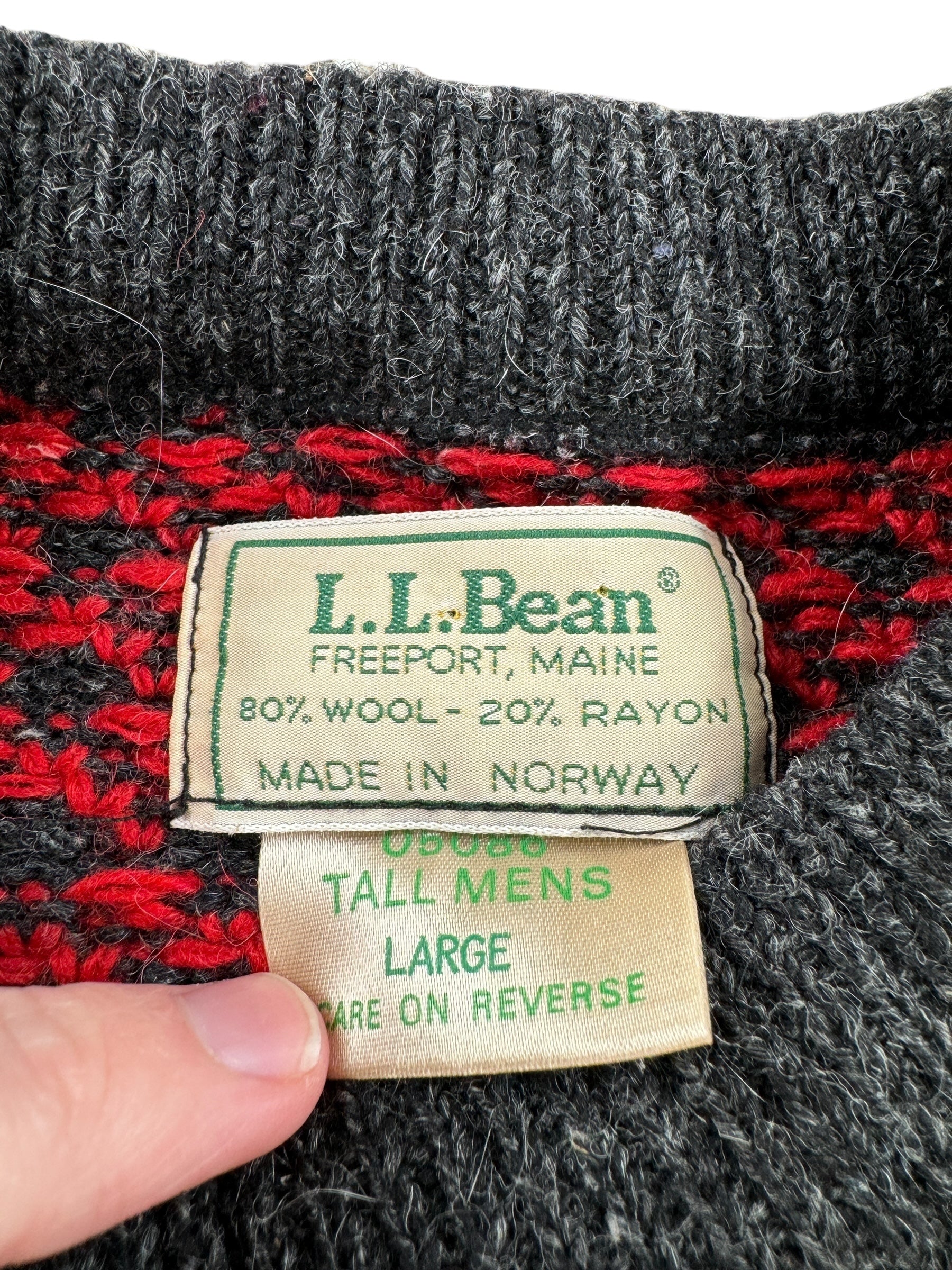 Tag on Vintage Men's LL Bean Birdseye Sweater Red & Grey SZ Tall L