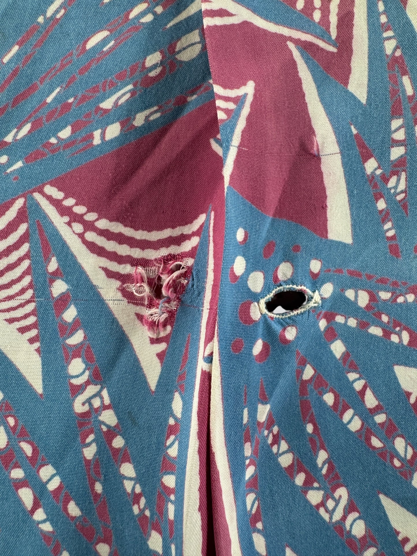 Holes on Vintage Penney's Top Flight Abstract Patterned Aloha Shirt SZ L - AS IS