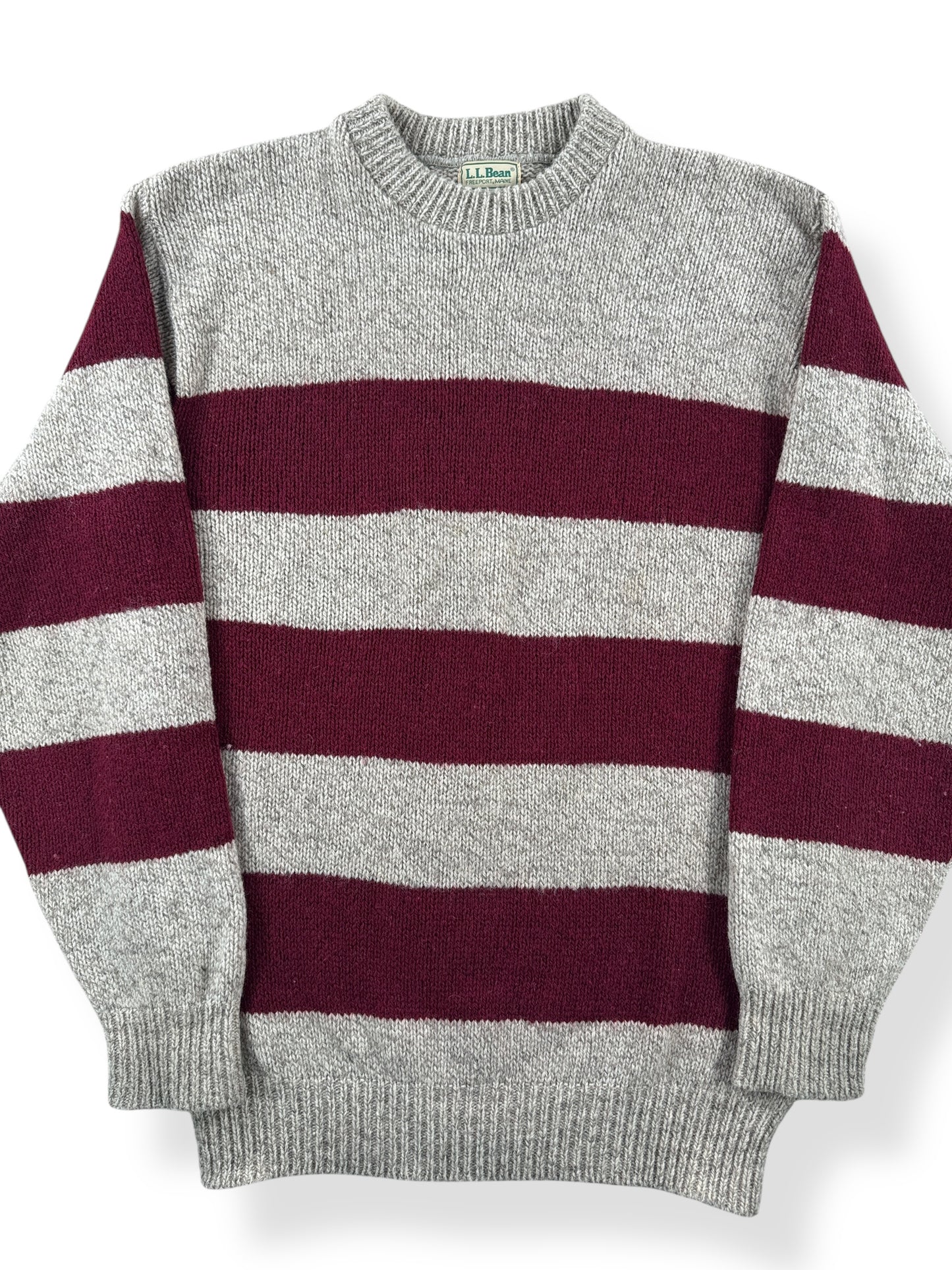 Front Close Up of Vintage LL Bean Red Striped Ragg Wool Sweater SZ XL