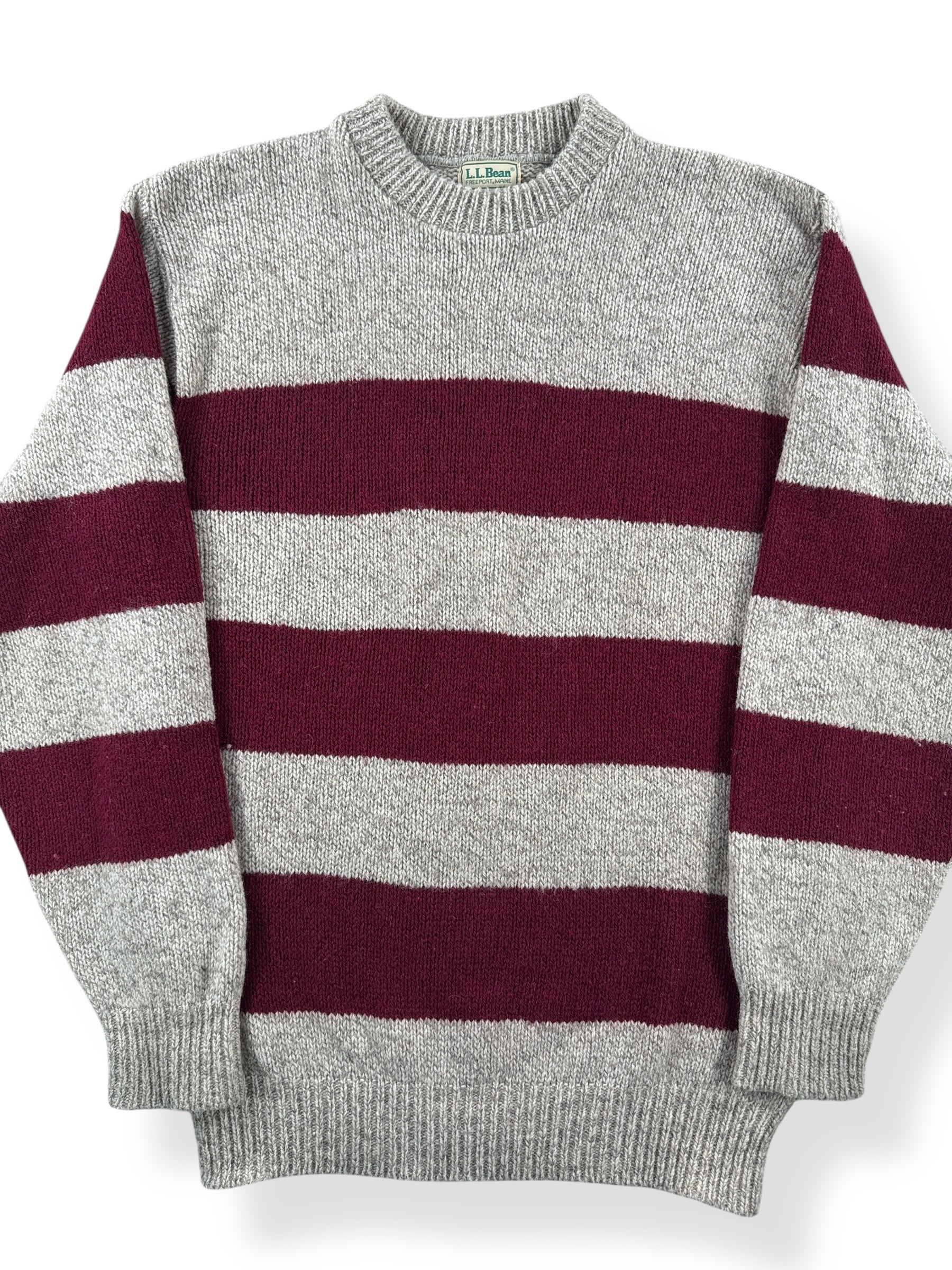 Front Close Up of Vintage LL Bean Red Striped Ragg Wool Sweater SZ XL