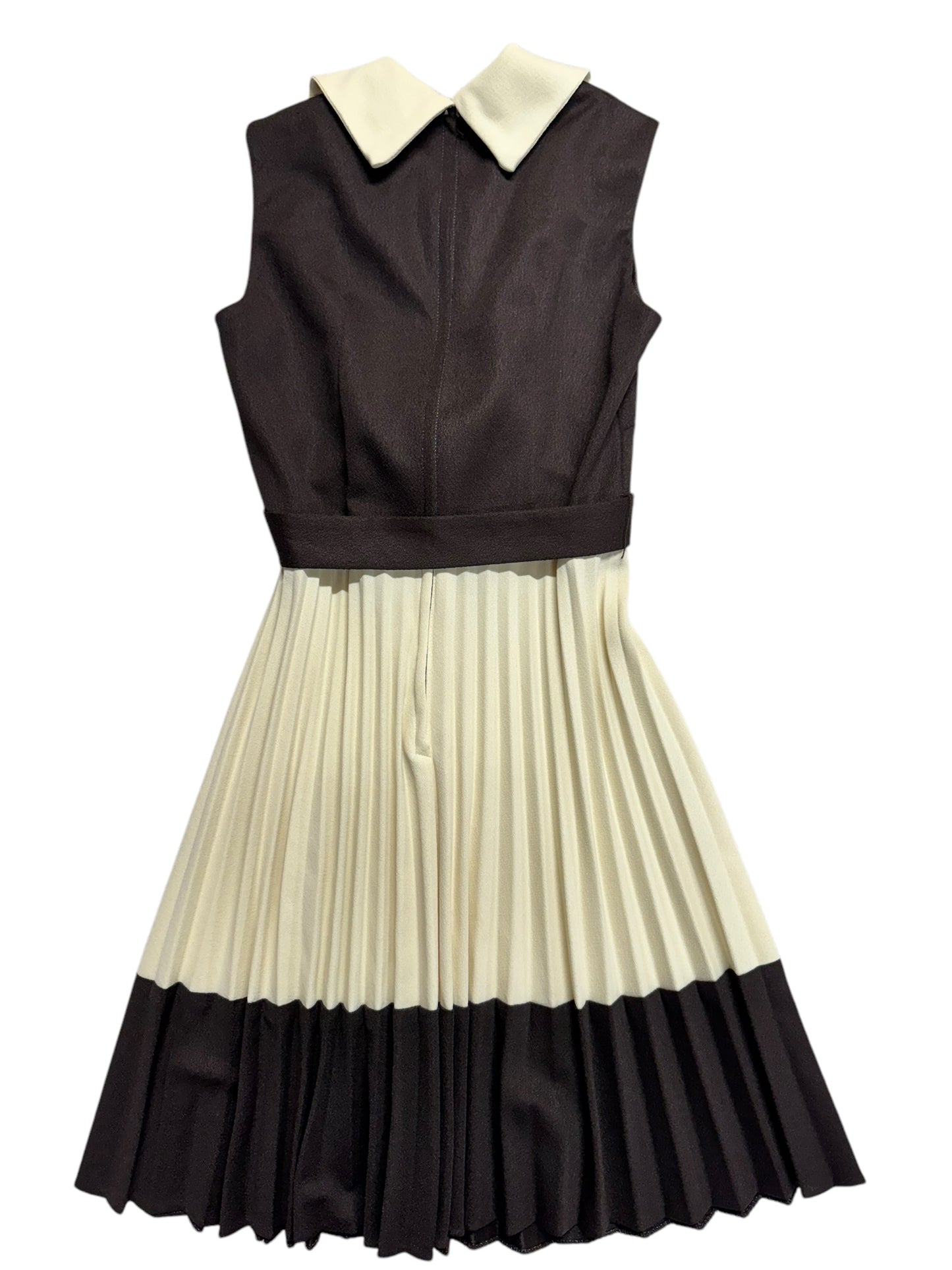 Back of 1960s Brown/Cream Pleated Dress M