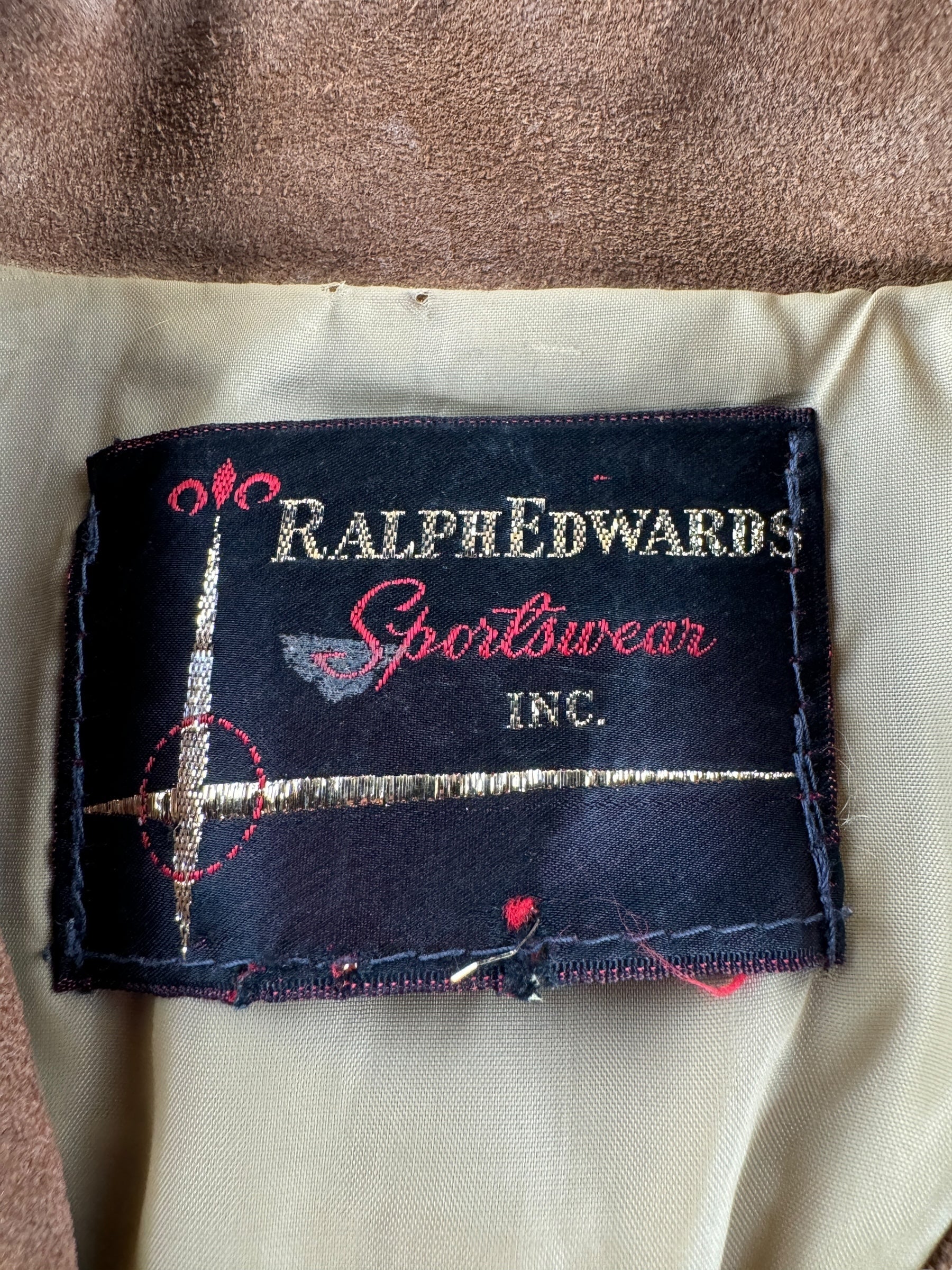 Label on Vintage Ralph Edwards Sportswear Fringed Suede Jacket SZ S