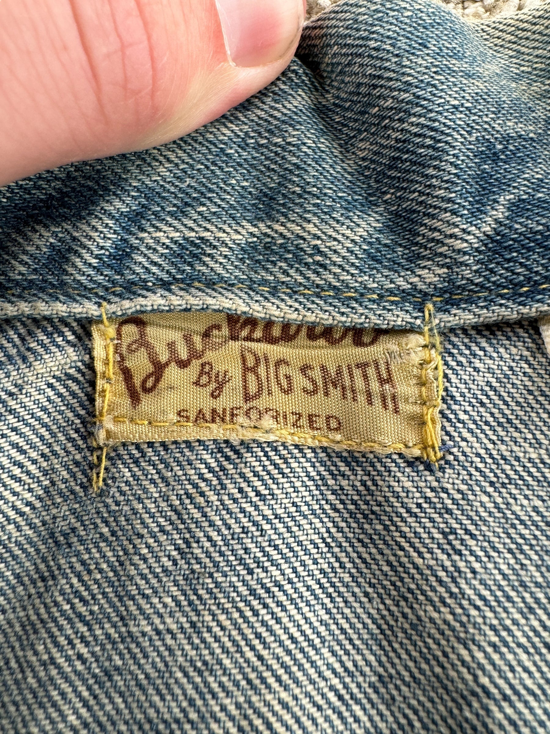Label on Vintage Buckaroo By Big Smith Denim Jacket SZ 38