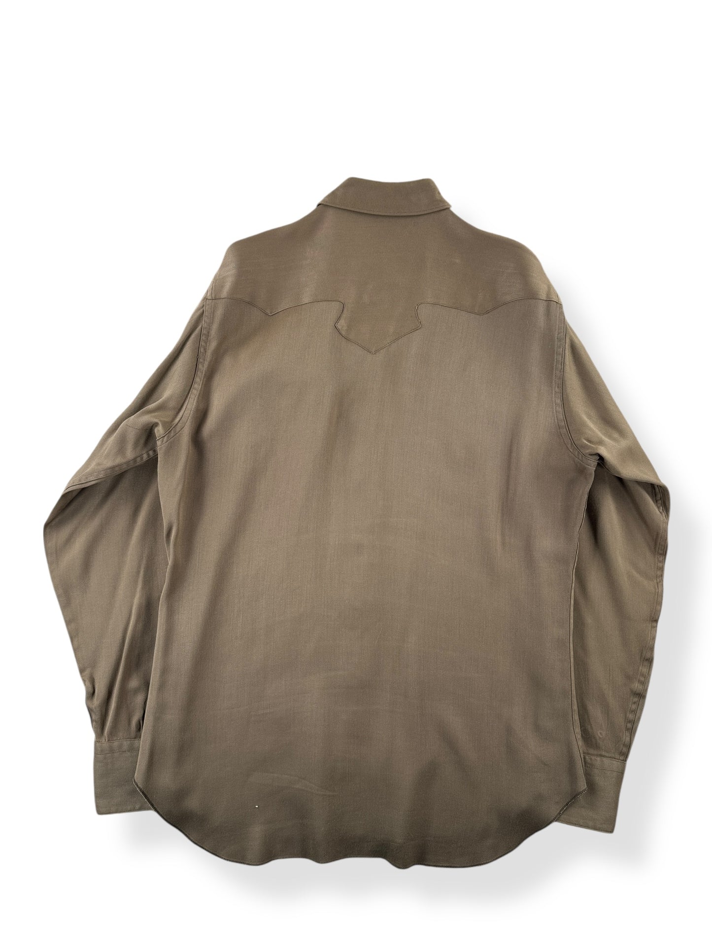 Back of Vintage Rayon Gabardine Panhandle Slim Pearl Snap SZ L