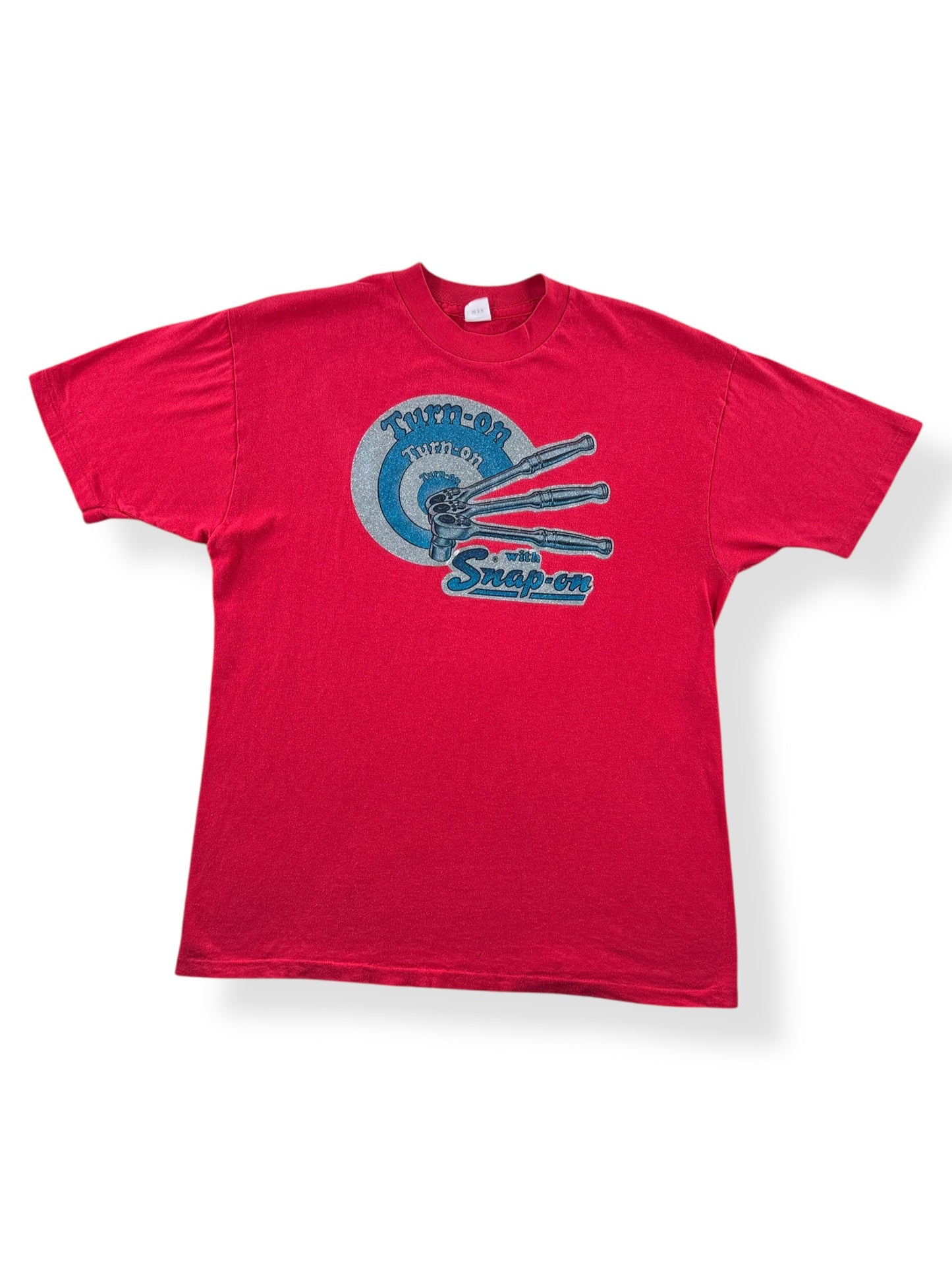 Front of Vintage 70s Heat Press Snap-On Tee SZ L (Fits M)