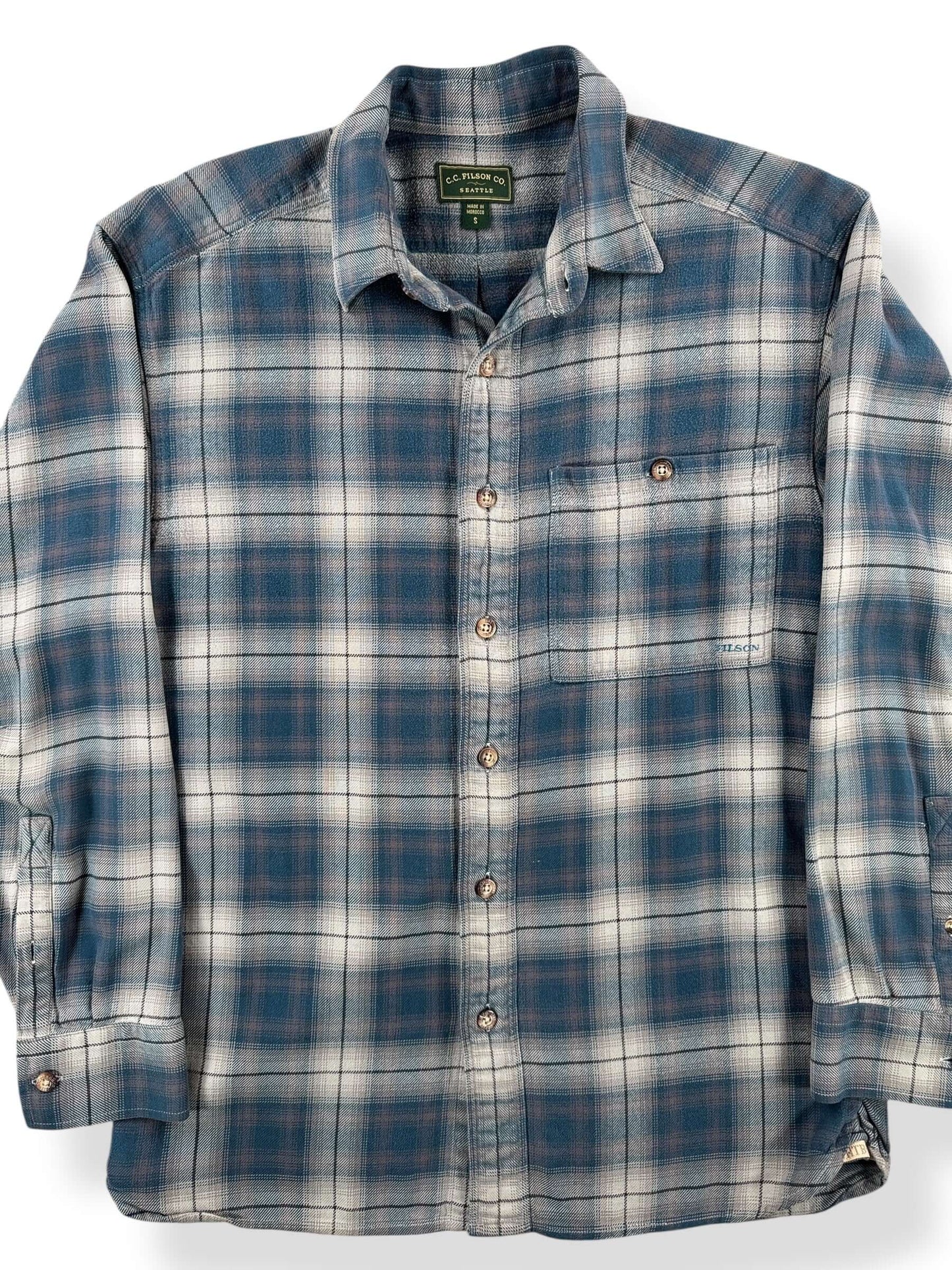 Front Close Up of Filson Made in Morocco Flannel SZ S