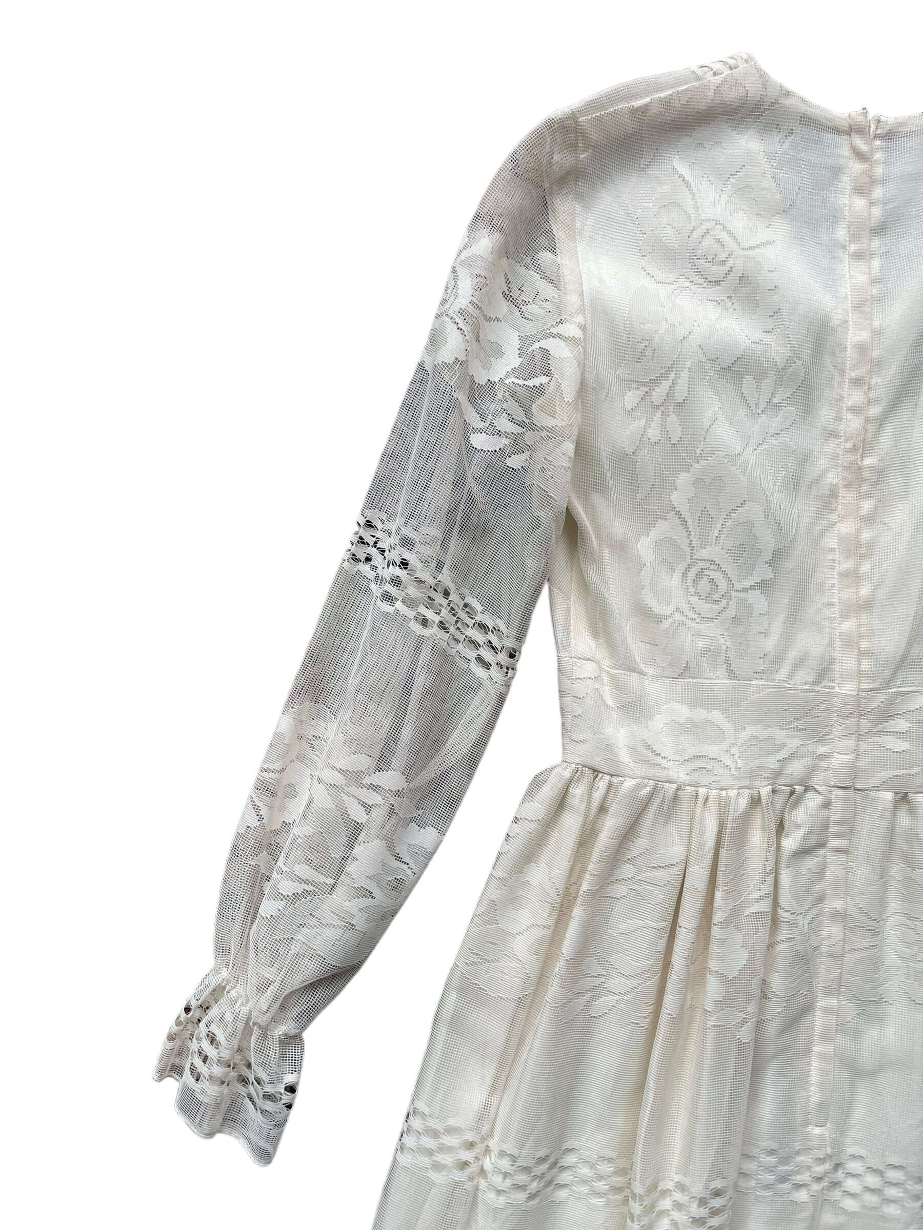 Back top left side of Vintage 1960s Solo Lace Maxi Dress |  Barn Owl Vintage Dresses | Seattle Vintage Ladies Clothing