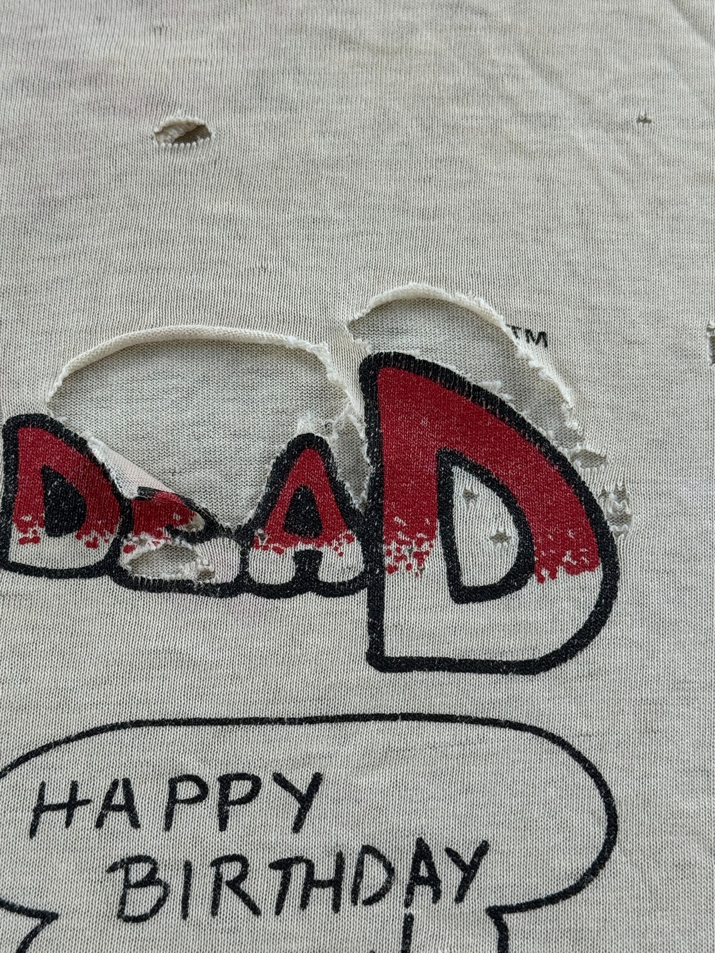 Damage on back of Vintage '90 Spring Tour Grateful Dead Bart Simpson Thrasher Tee SZ XL