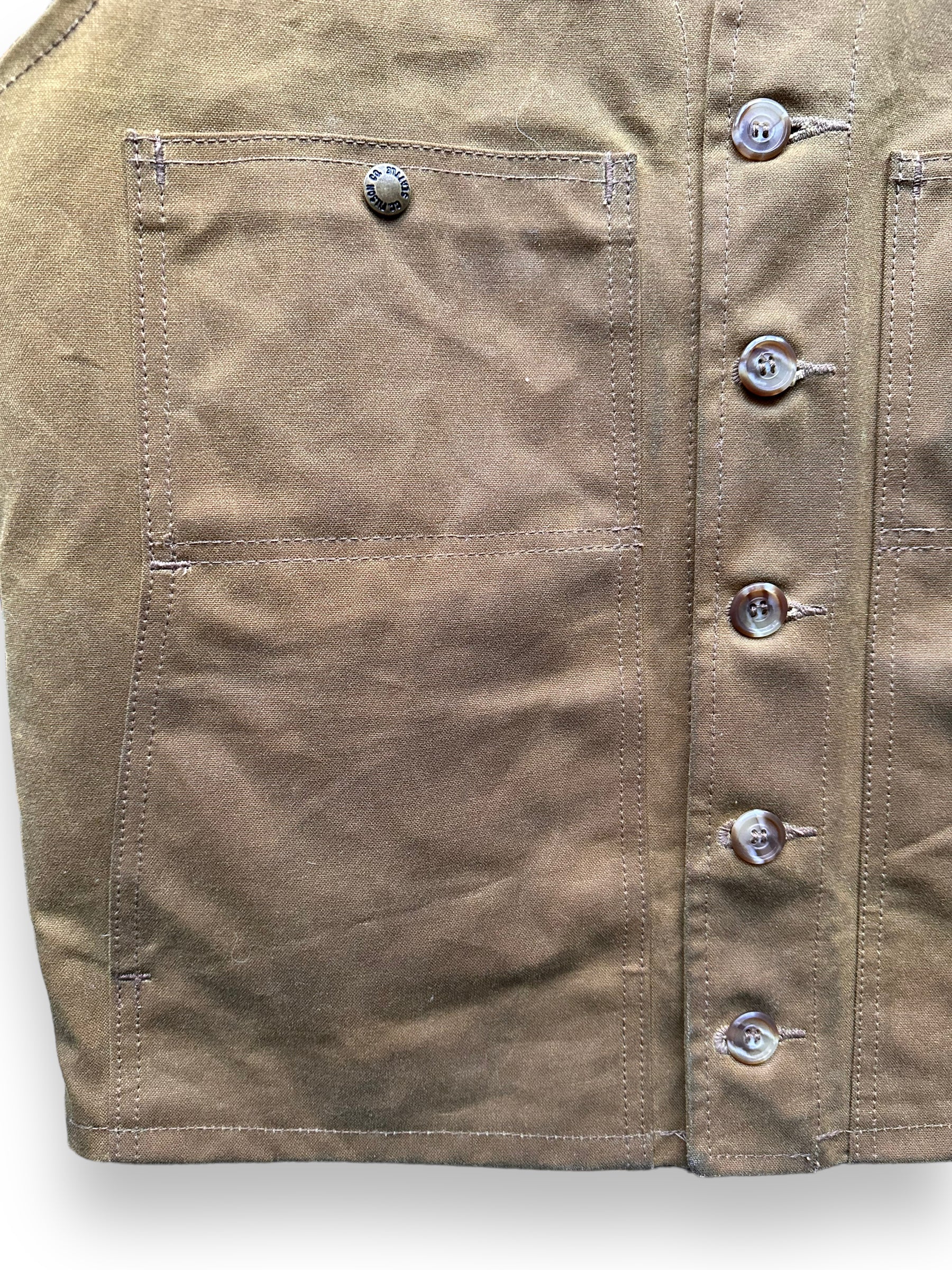 Right Pocket View of Filson Tin Cloth Vest SZ L | Filson Bargain Outlet Seattle | Barn Owl Vintage