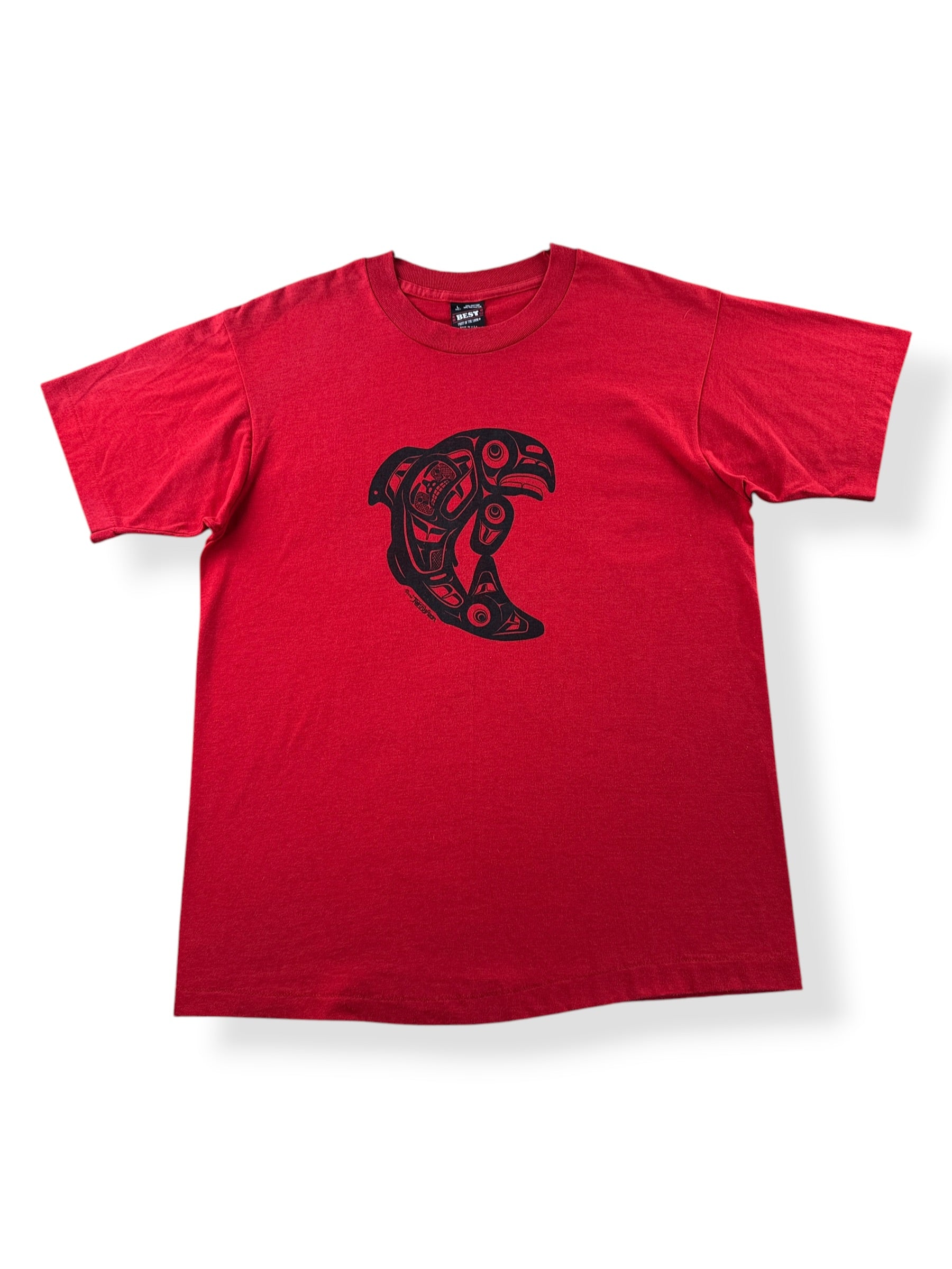 Front of Vintage Red 1990 First Nations Orca Tee SZ L