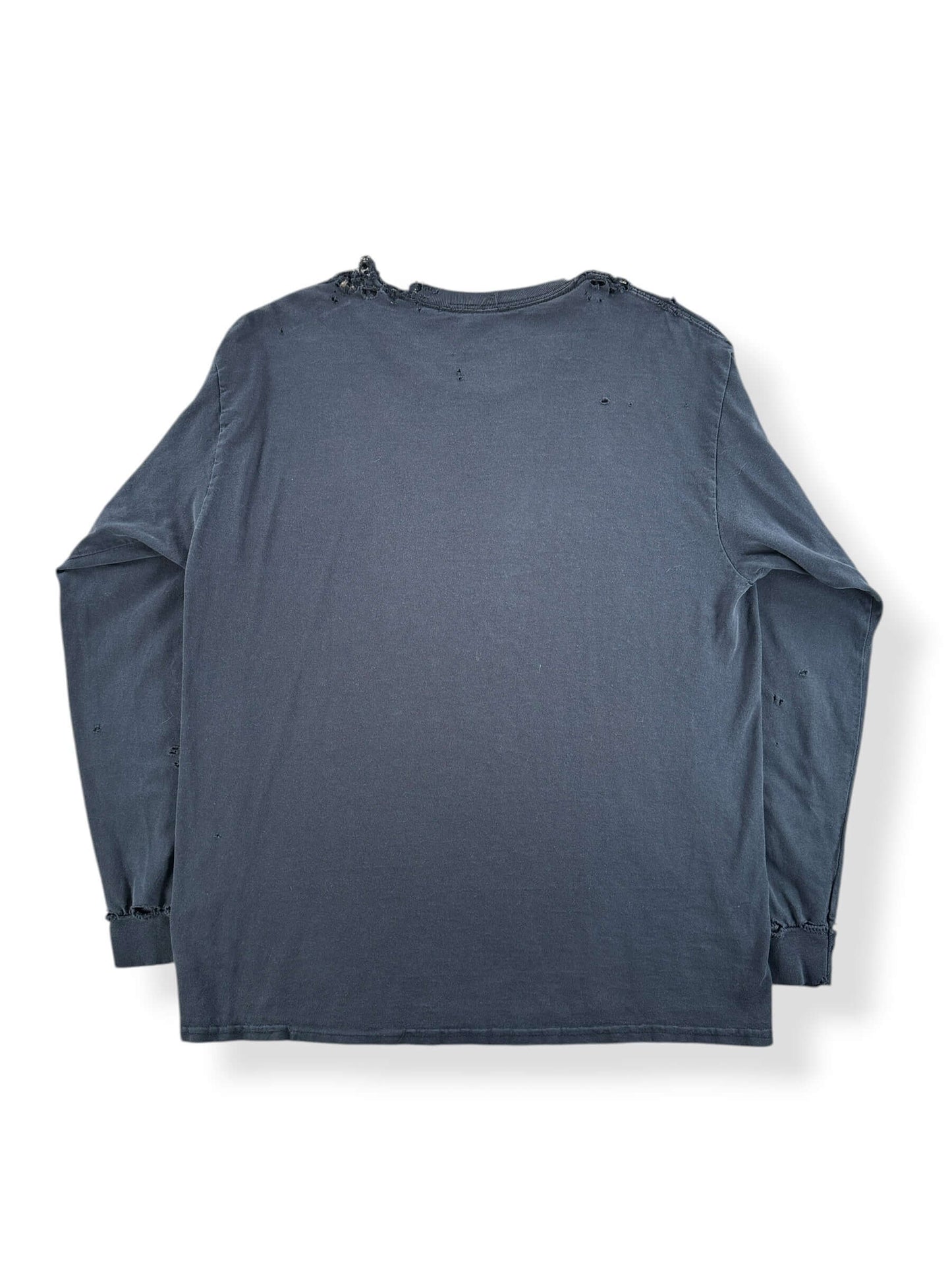 Back of Vintage Black Longsleeve Thrashed Blank Tee SZ L