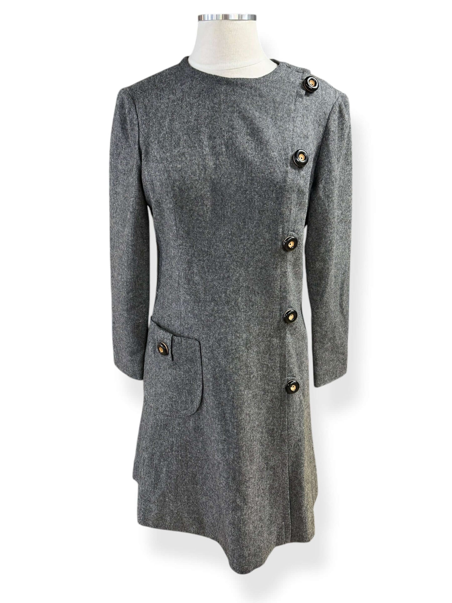 Front of 1950s Bardley Grey Felted Wool Dress L