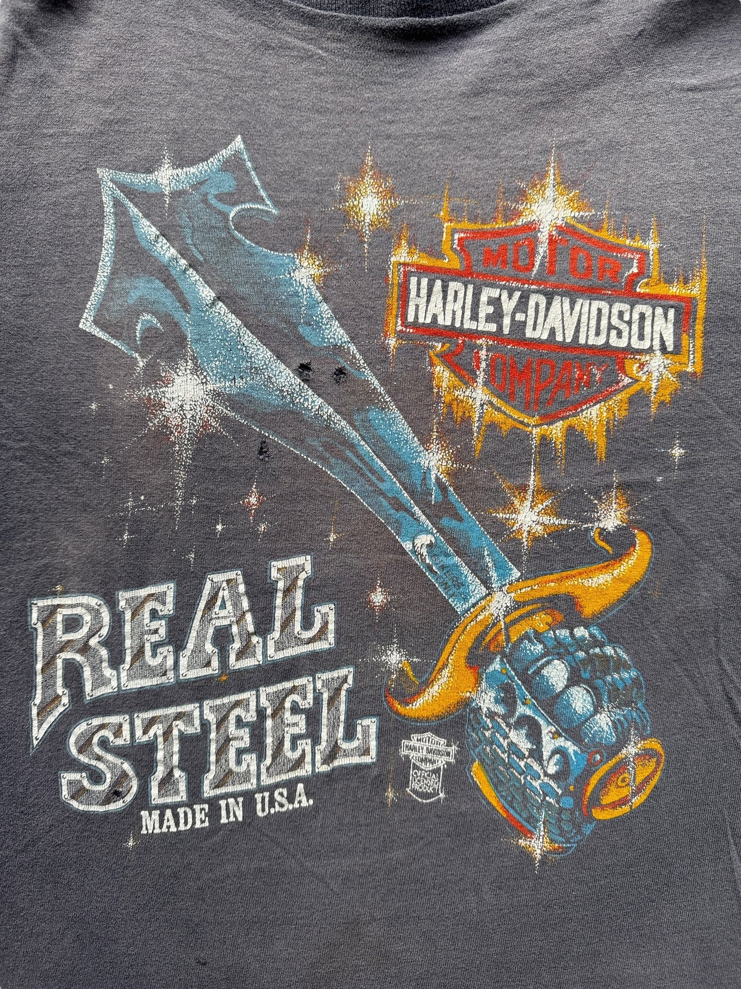 Front Graphic of Vintage Harley Davidson Real Steel Tee SZ L