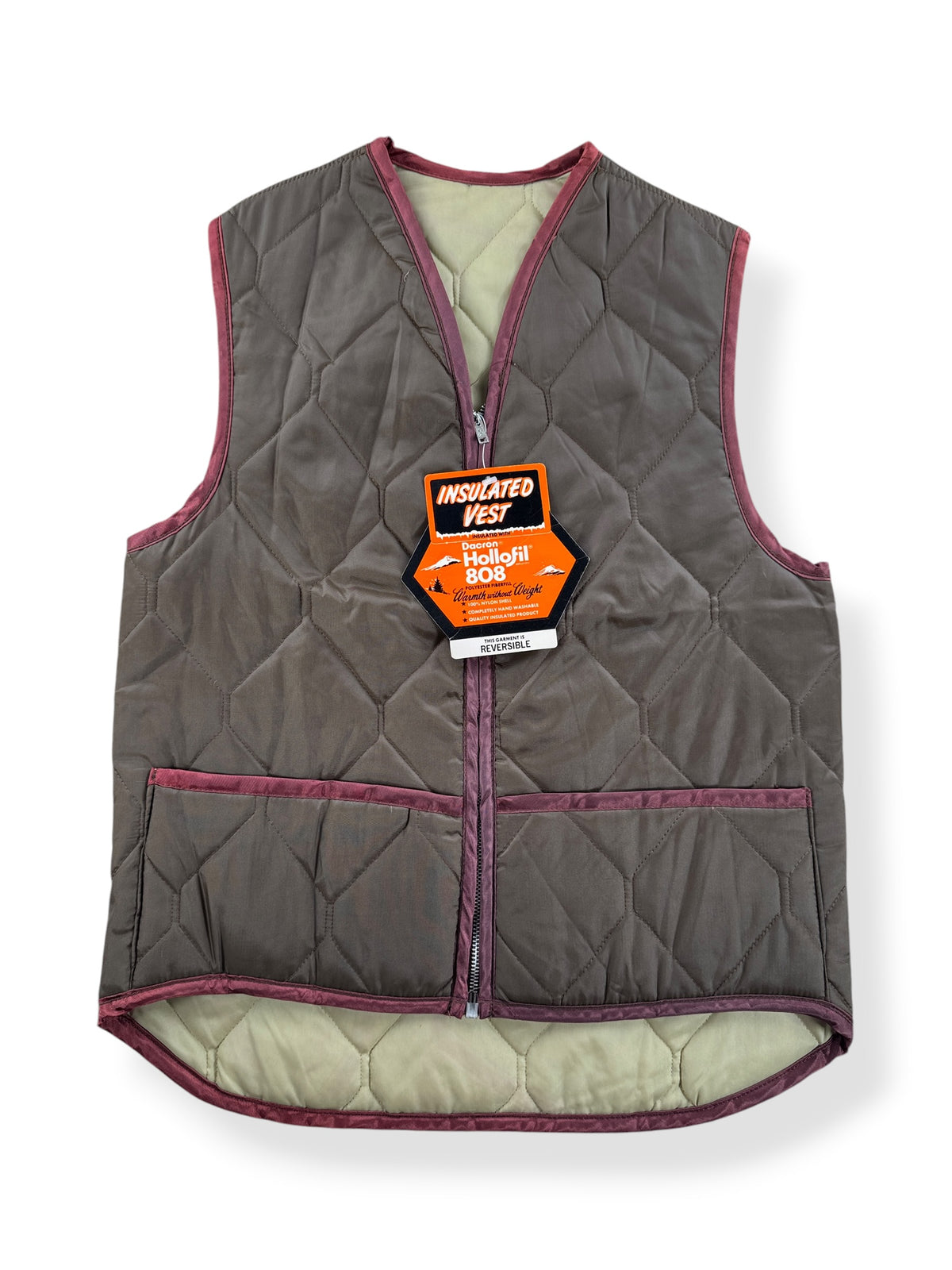 Front of Vintage NOS Beige Hollofil Reversible Vest SZ S