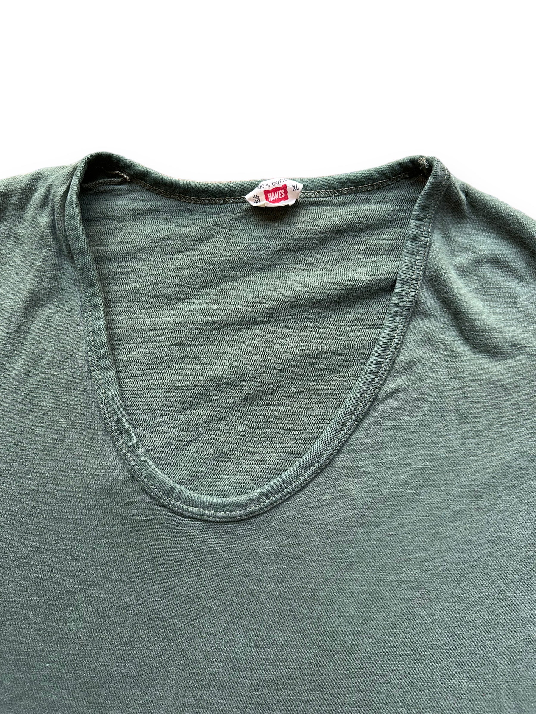 Upper Front View of Vintage Green Hanes Blank Tee SZ XL | Vintage Blank T-Shirts Seattle | Barn Owl Vintage Tees Seattle
