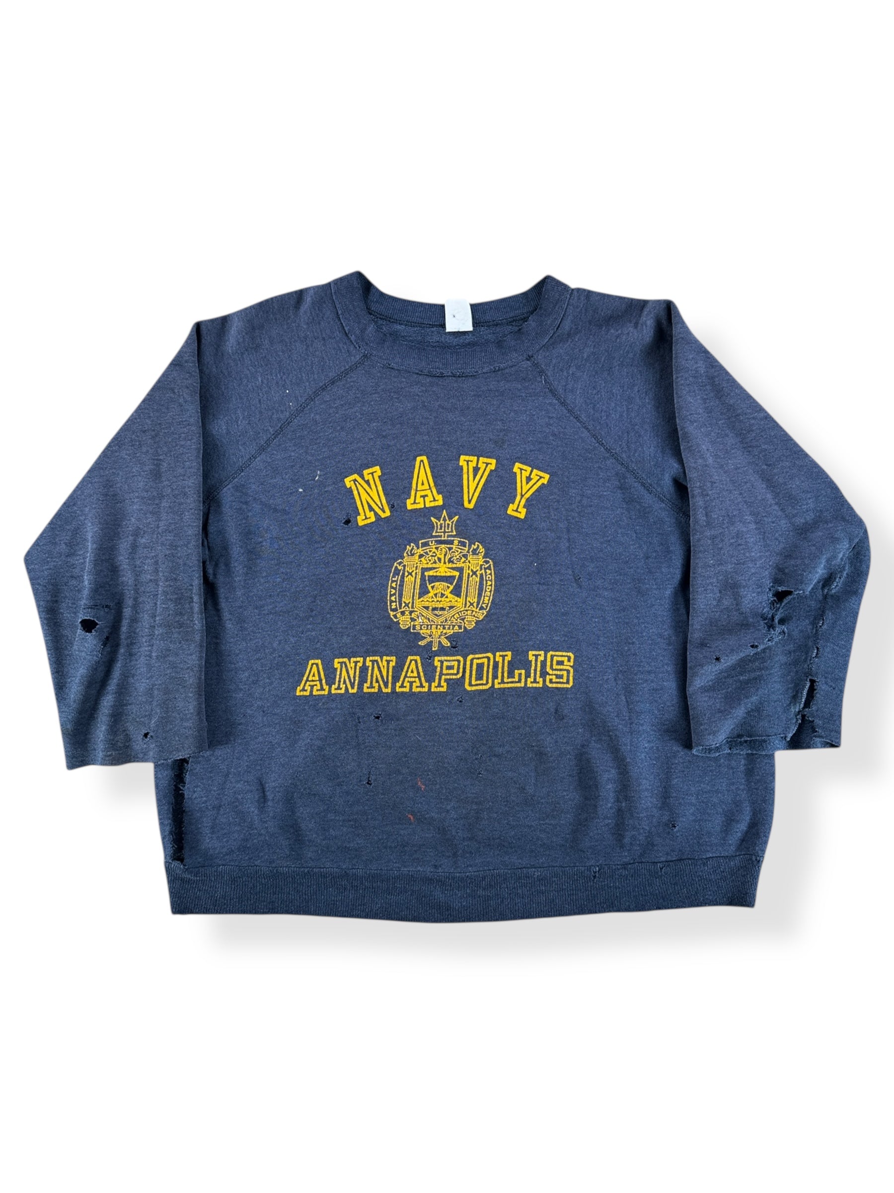 Front of Vintage Chopped Up Navy Annapolis Sweatshirt SZ L