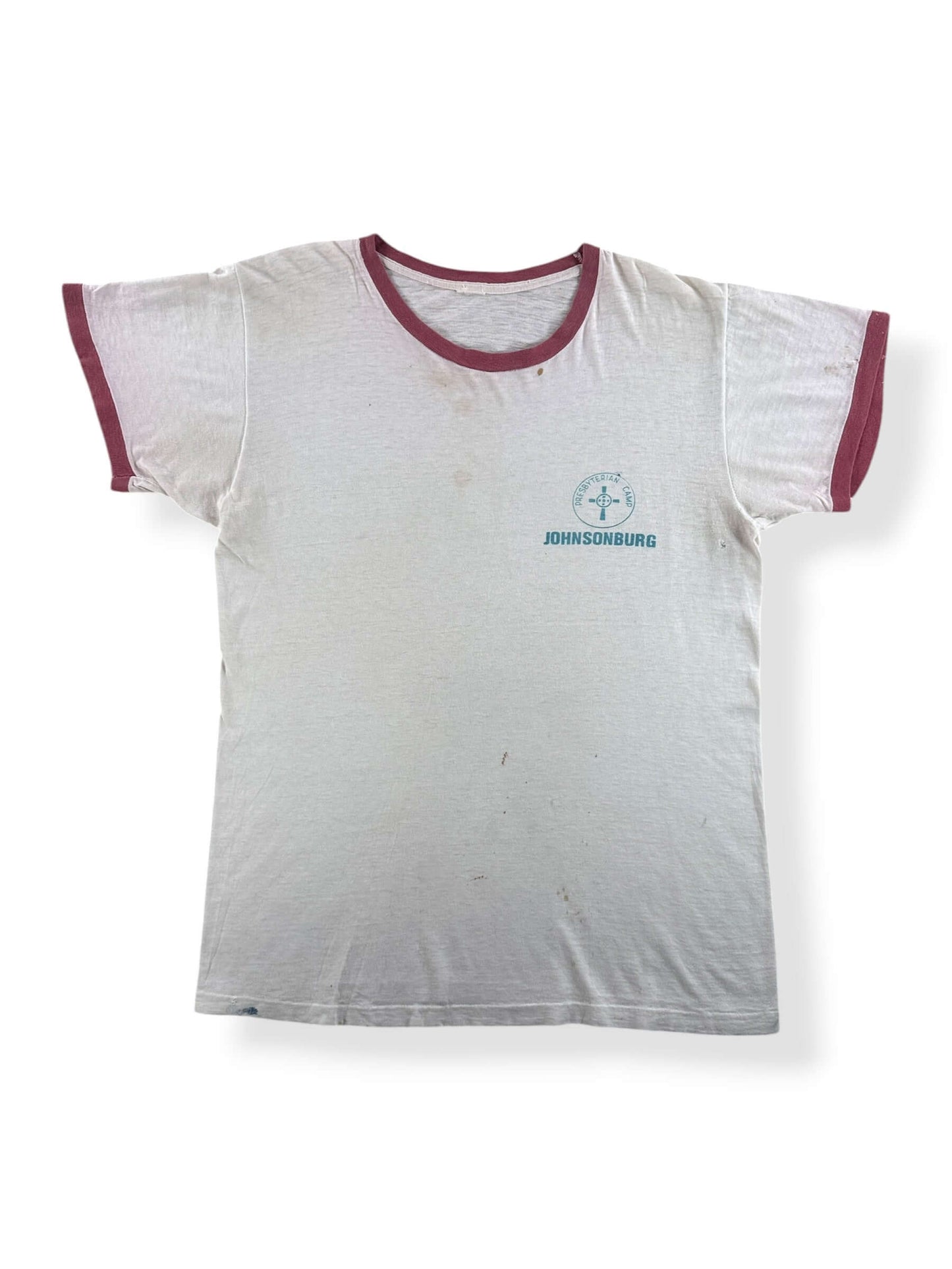 Front of Vintage 50s/60s Water Print Johnsonburg Ringer Tee SZ M - AS IS