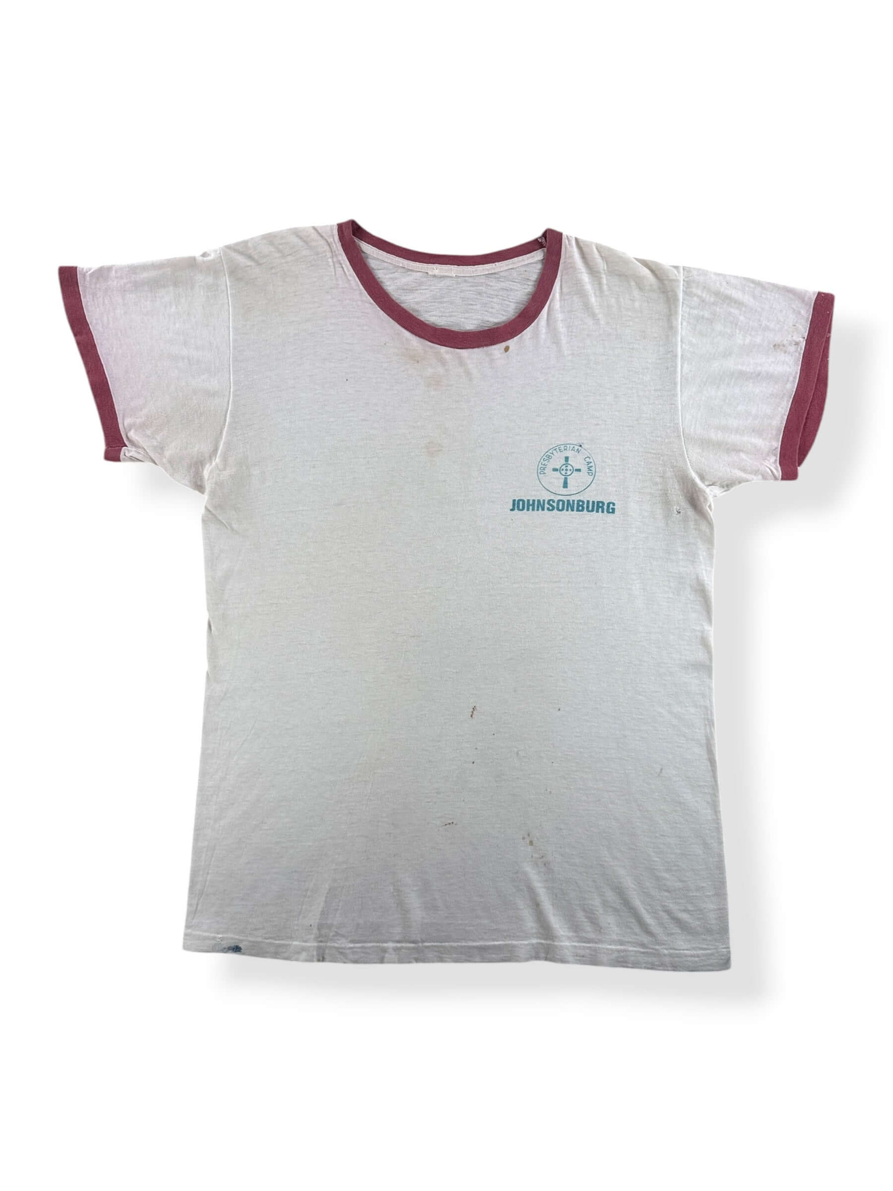 Front of Vintage 50s/60s Water Print Johnsonburg Ringer Tee SZ M - AS IS