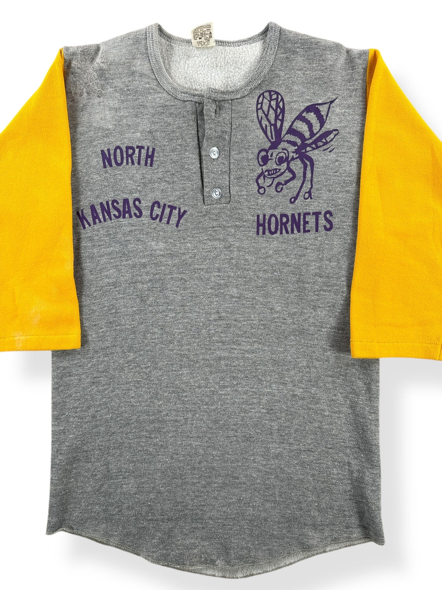 Front Close Up of Vintage North Kansas City Hornets Russell Henley Shirt SZ S