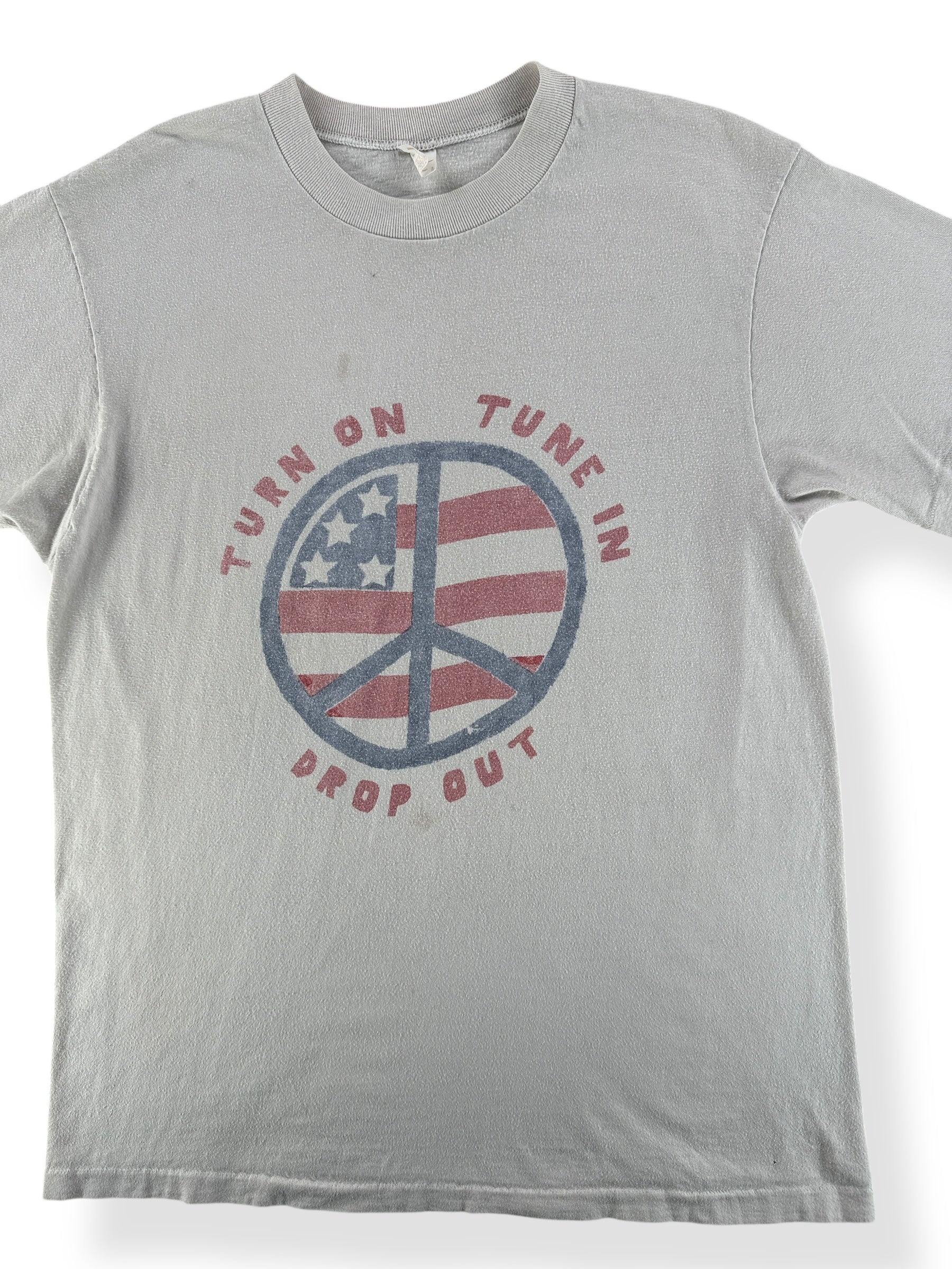Front Close Up of Vintage Turn On Tune In Drop Out Tee SZ M AS IS