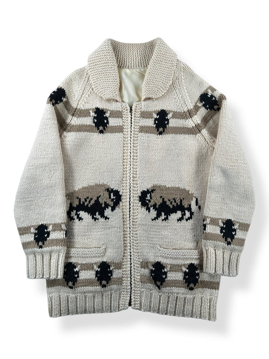 Front of Vintage Lined Mary Maxim Buffalo Pattern Cowichan Sweater SZ L