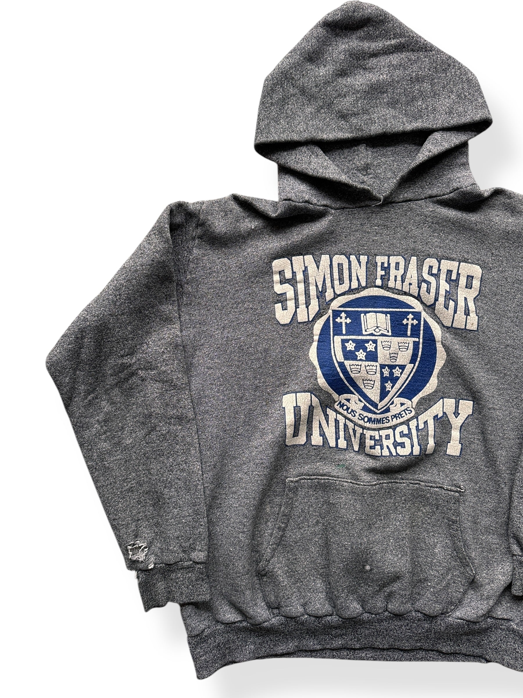 Front Right of Vintage Simon Fraser University Hoodie SZ M