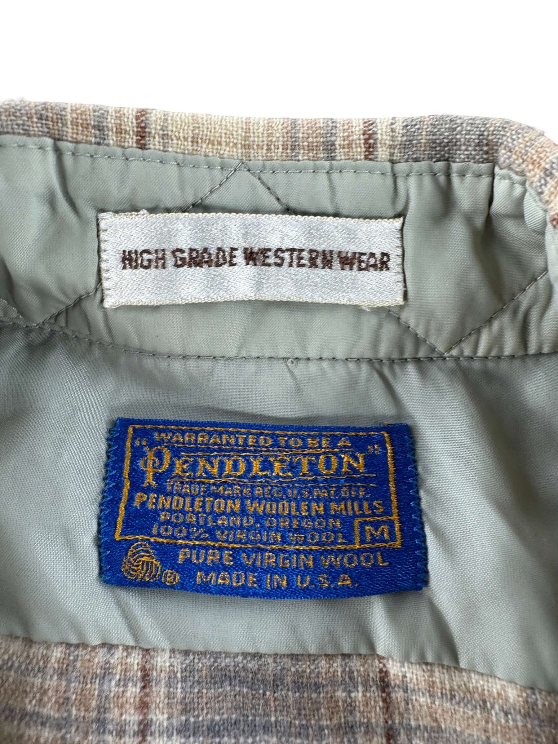 Label on Vintage Pendleton Westernwear Pearl Snap Flannel SZ M