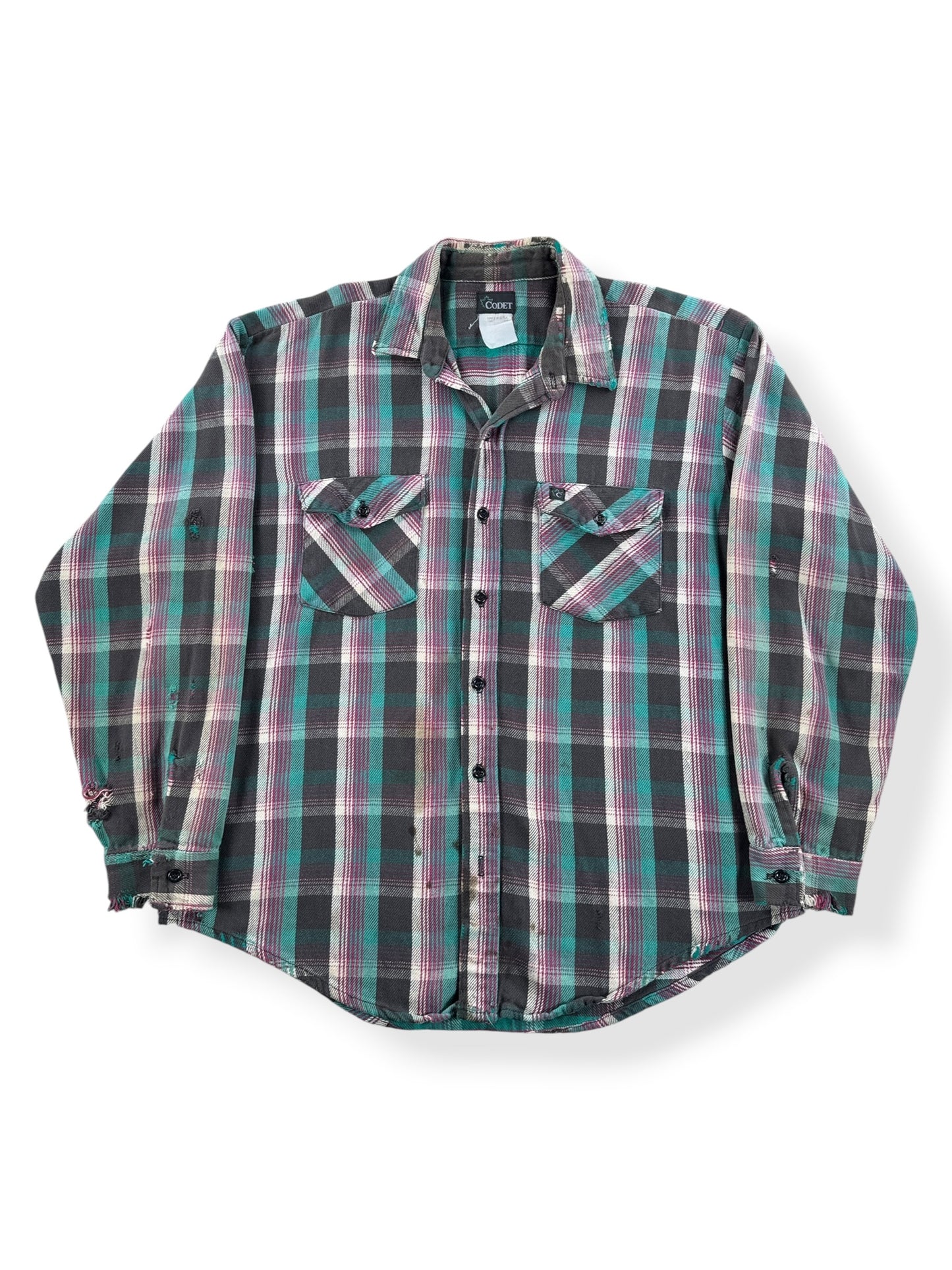 Front of Vintage 90s Distressed Codet Cotton Flannel SZ XL