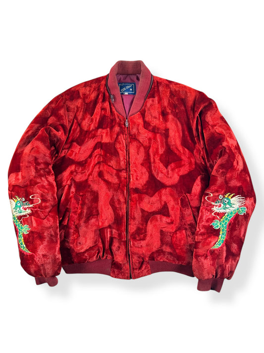 Front of Vintage 80s Era Velvet Korea Souvenir Bomber Jacket SZ L