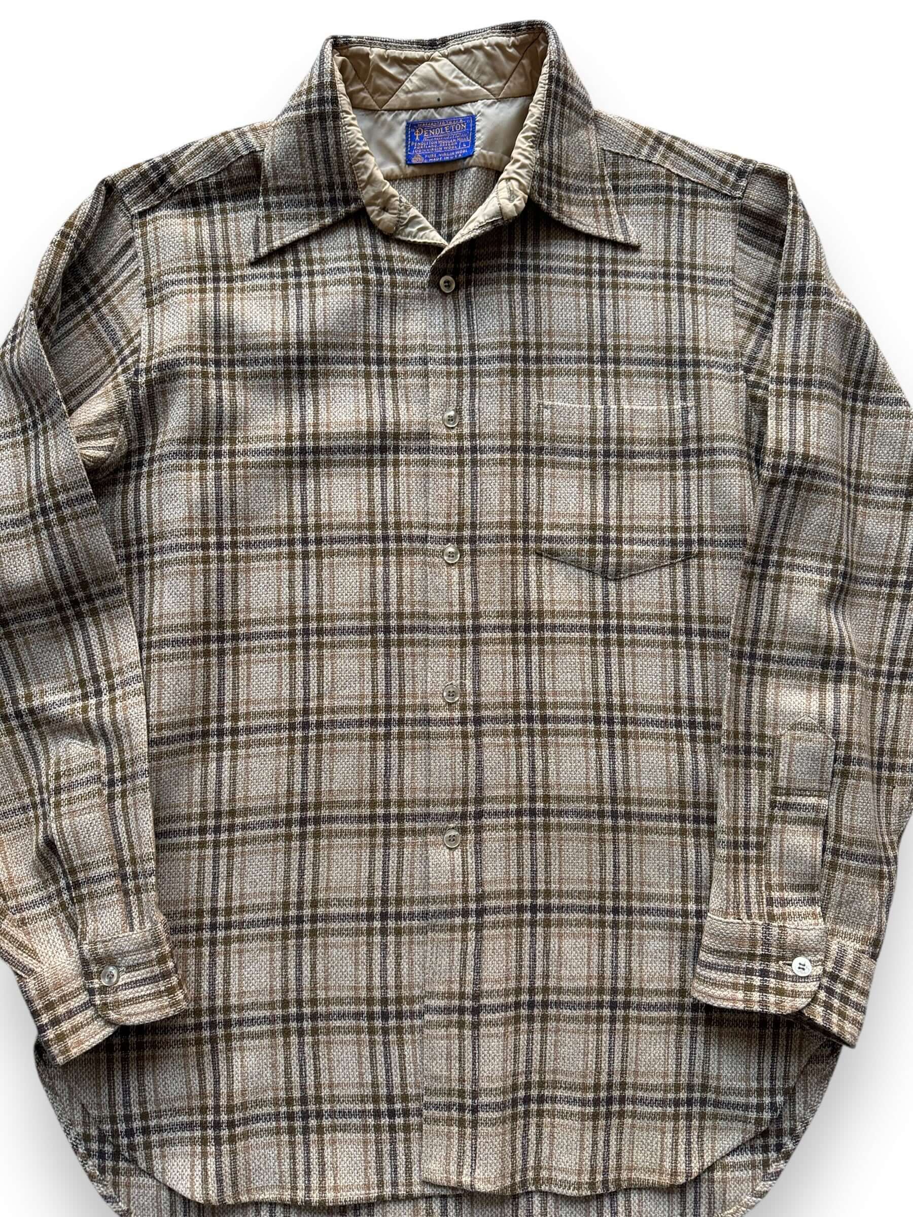 front close up of Vintage Pendleton Beige/Brown Flannel SZ L