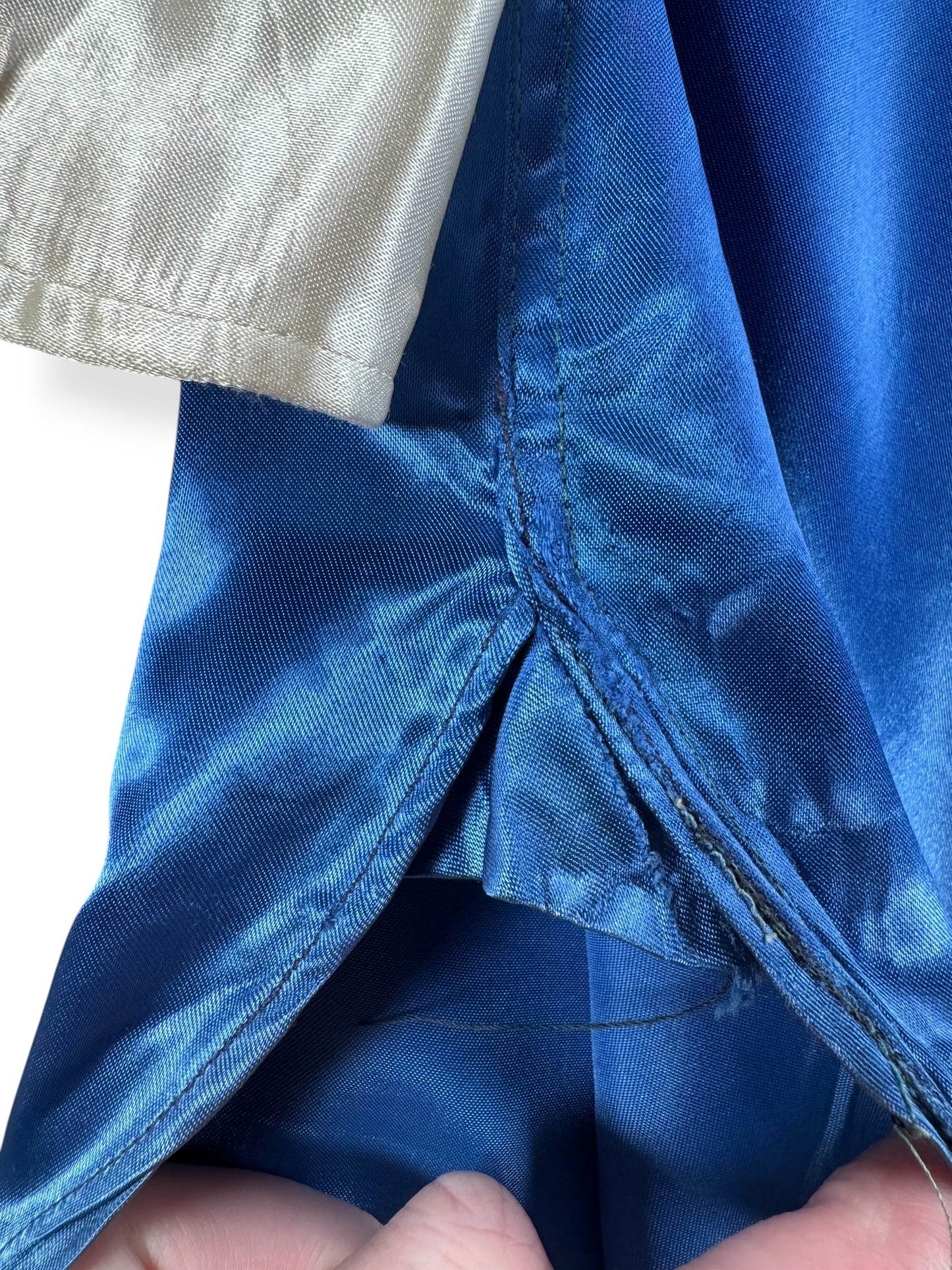 Gusset on Vintage Blue Satin Loop Collar Shirt SZ M