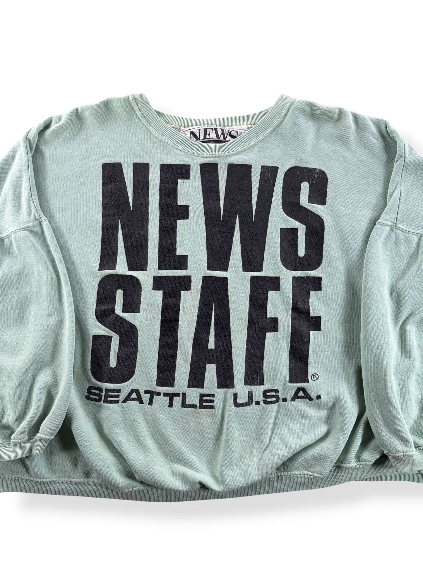 Front Close Up of Vintage News Staff Seattle Crewneck SZ XL
