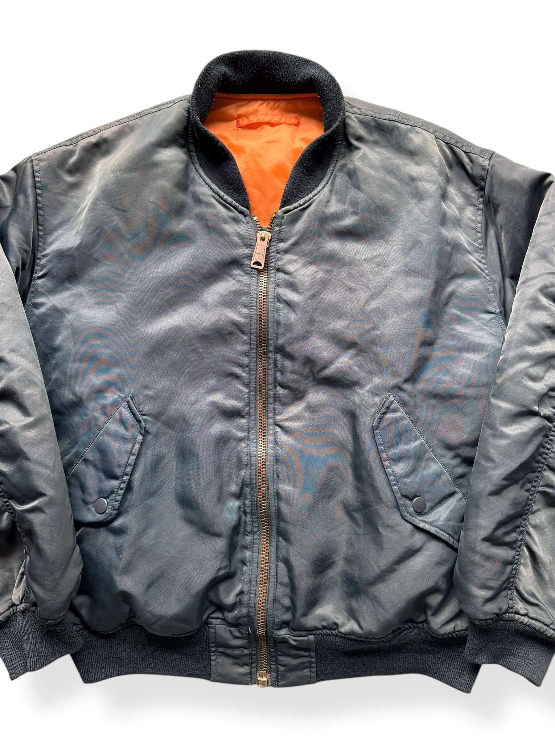 Front Close Up of Vintage Navy Blue MA-1 Bomber SZ L
