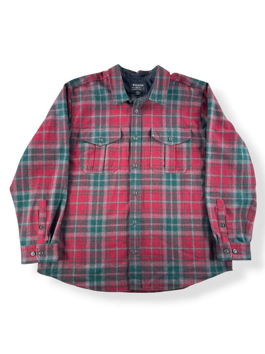 Front of Filson Green & Maroon Flannel SZ XXXL