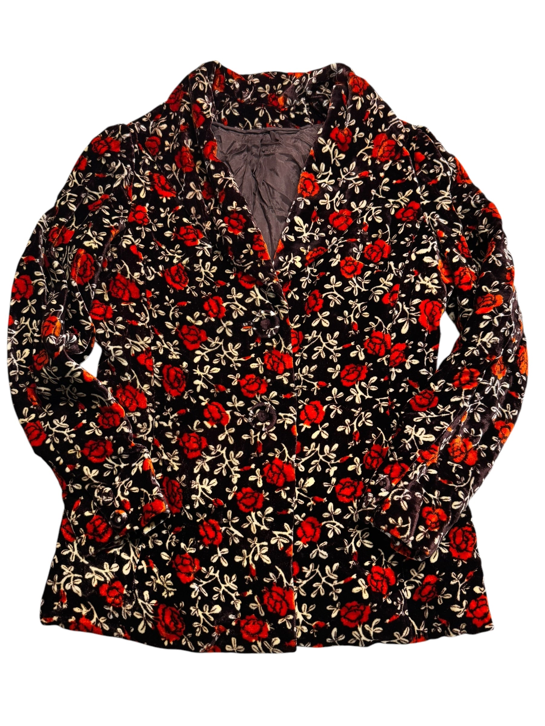 Front view of 1940s Stunning Floral Velvet Blazer S