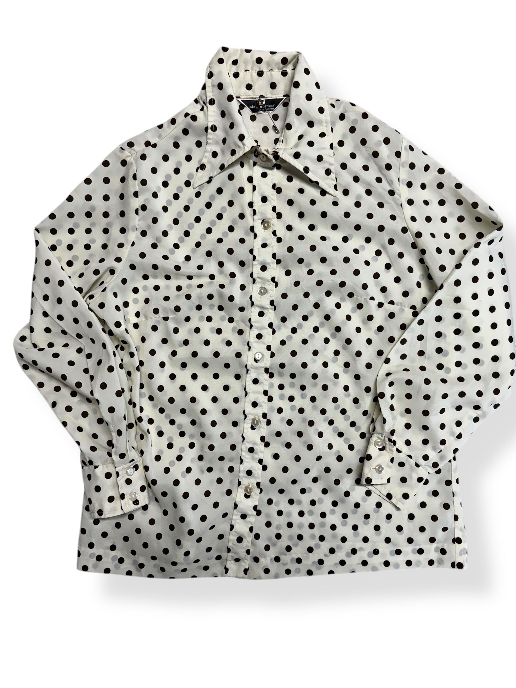 Front view of 1970s Alex Coleman Polka Dot Button Up M