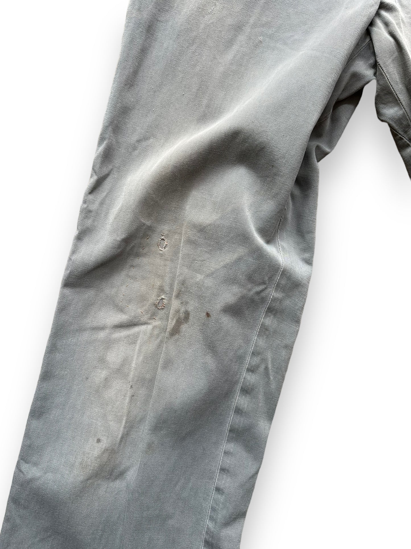 Stains and Repairs on Right Leg of Vintage 1950's Penneys Work Trousers W30 | Barn Owl Vintage Seattle | Vintage Grey Chinos Seattle