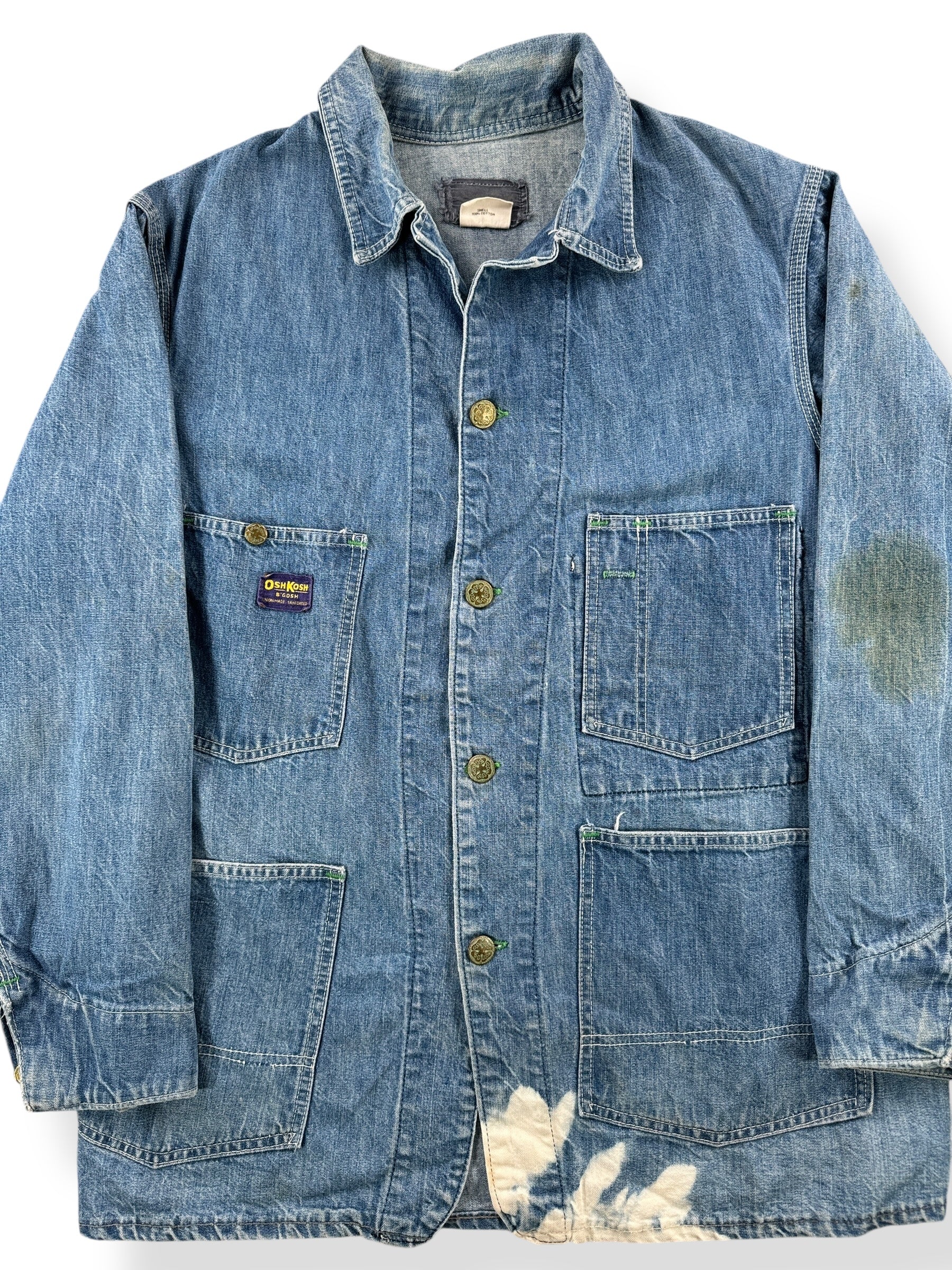 Front Close Up of Vintage Osh Kosh Denim Chore Coat SZ 42
