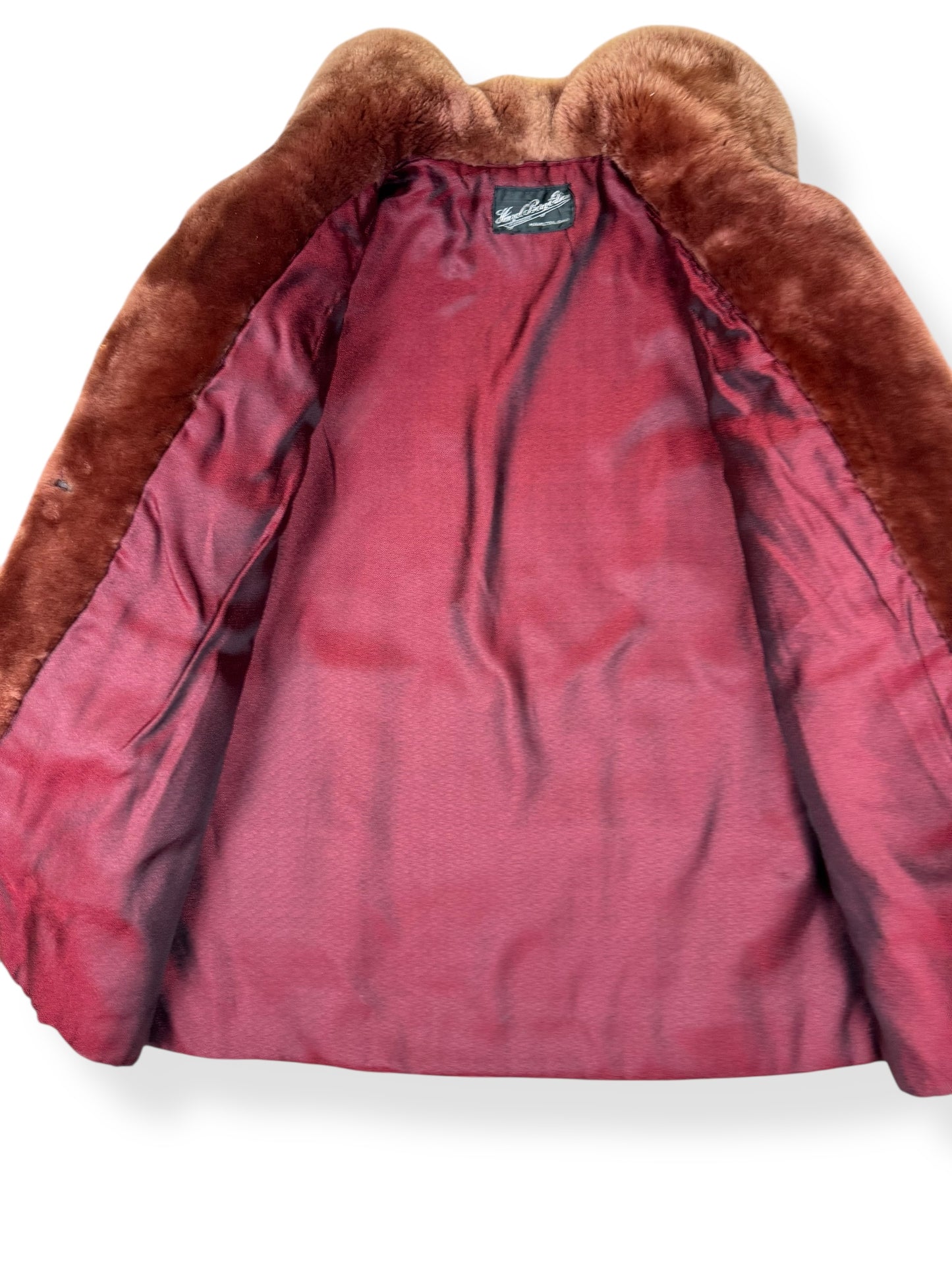 Open view of 1940s Hazel Bergedson Mouton Fur Coat L